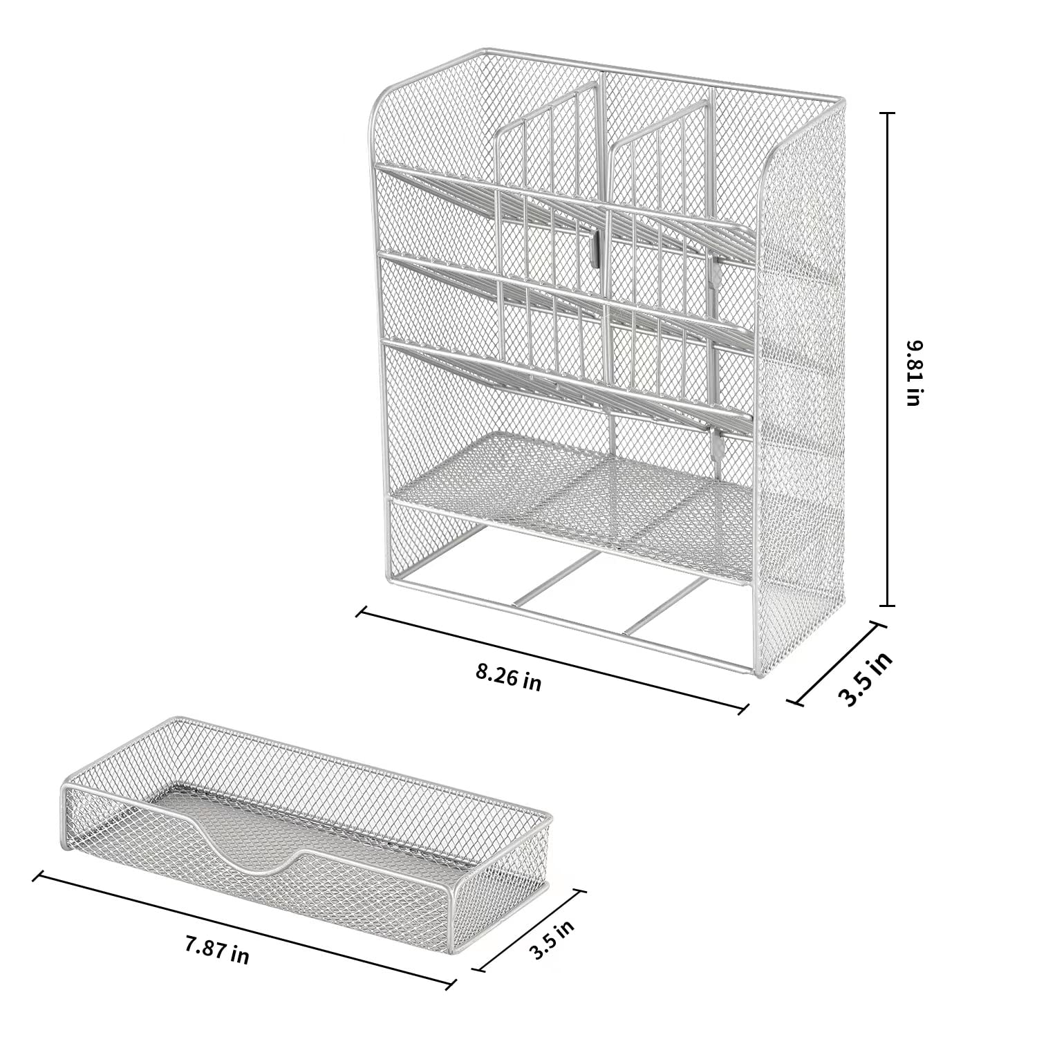 Spacrea 10-Compartment Desk Organizer with Drawer - Silver Pen & Pencil Holder for Office, School, Home - Perfect for Organizing Stationery, Art Supplies, and Small Office Accessories