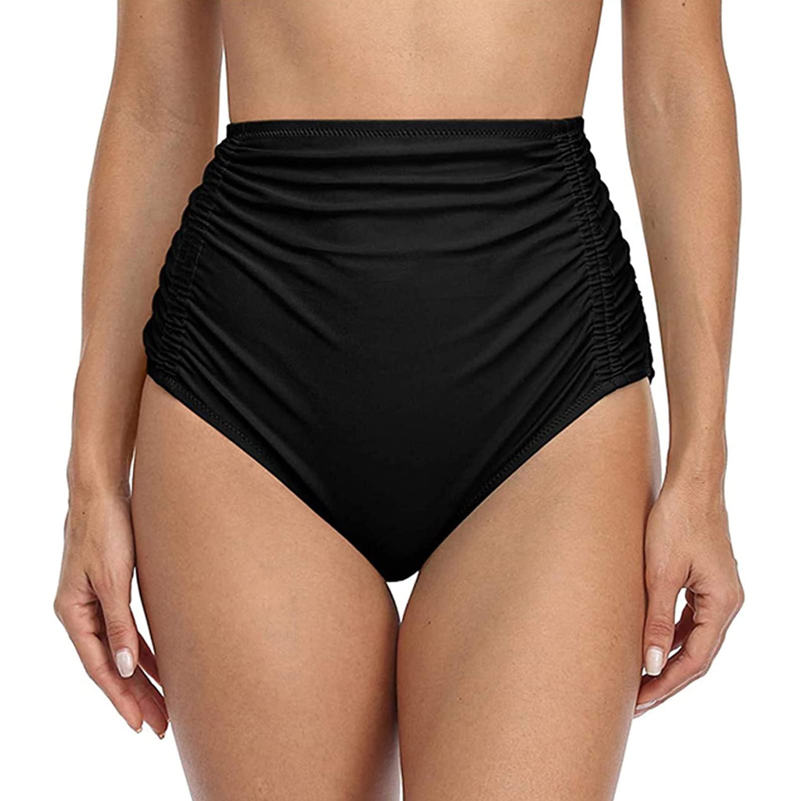 JOFOW High Waist Bikini Bottoms for Women - Sexy Ruched Swim Briefs & Beach Shorts with Side Wrinkles | Perfect for Running, Swimming & Summer Vacations