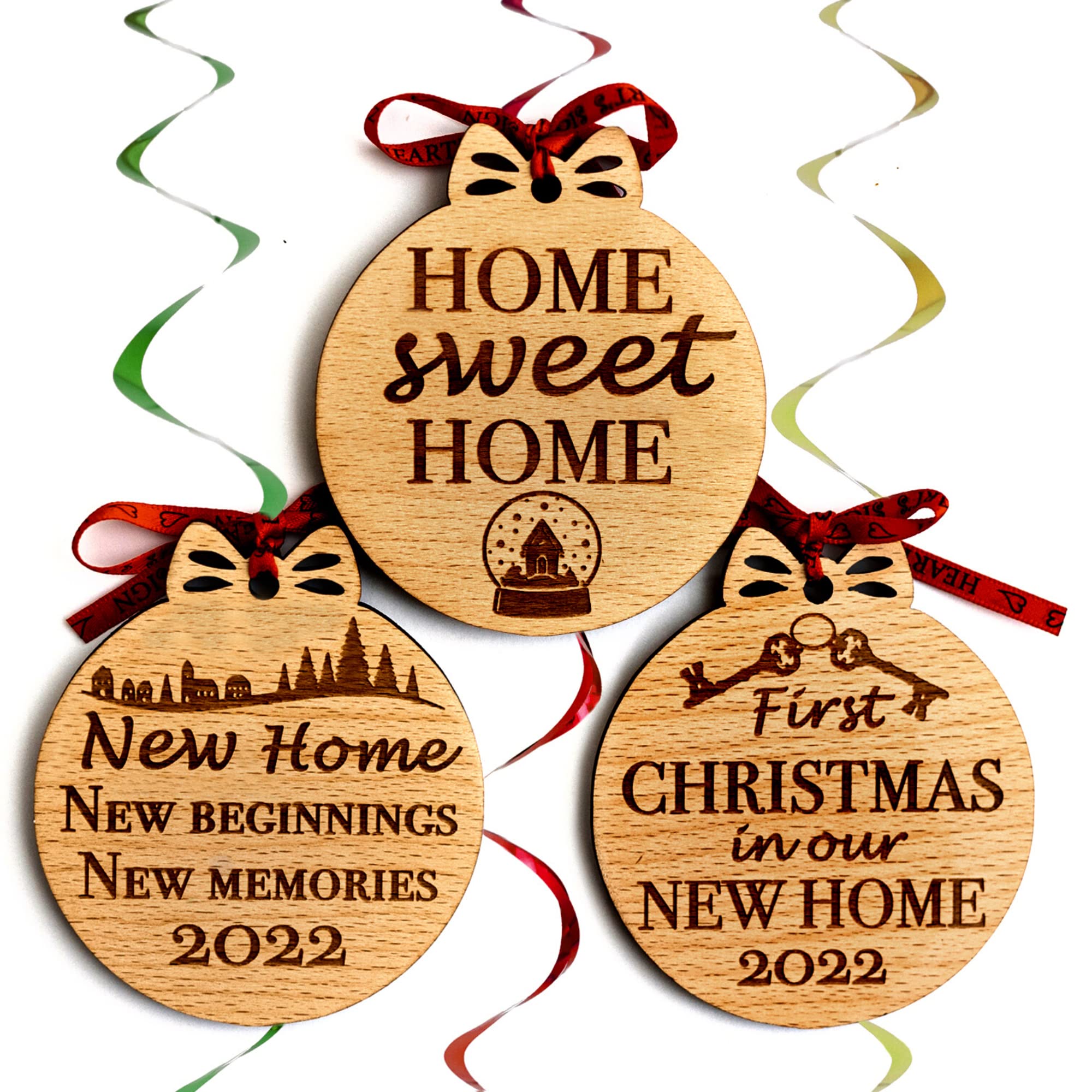 Heart's Sign First Christmas in Our New Home Ornament Set of 3 - 2022 New House Gift for Newlyweds, Couples & First Apartment - Perfect for Holiday Decor, Housewarming Party & Christmas Tree Decoration