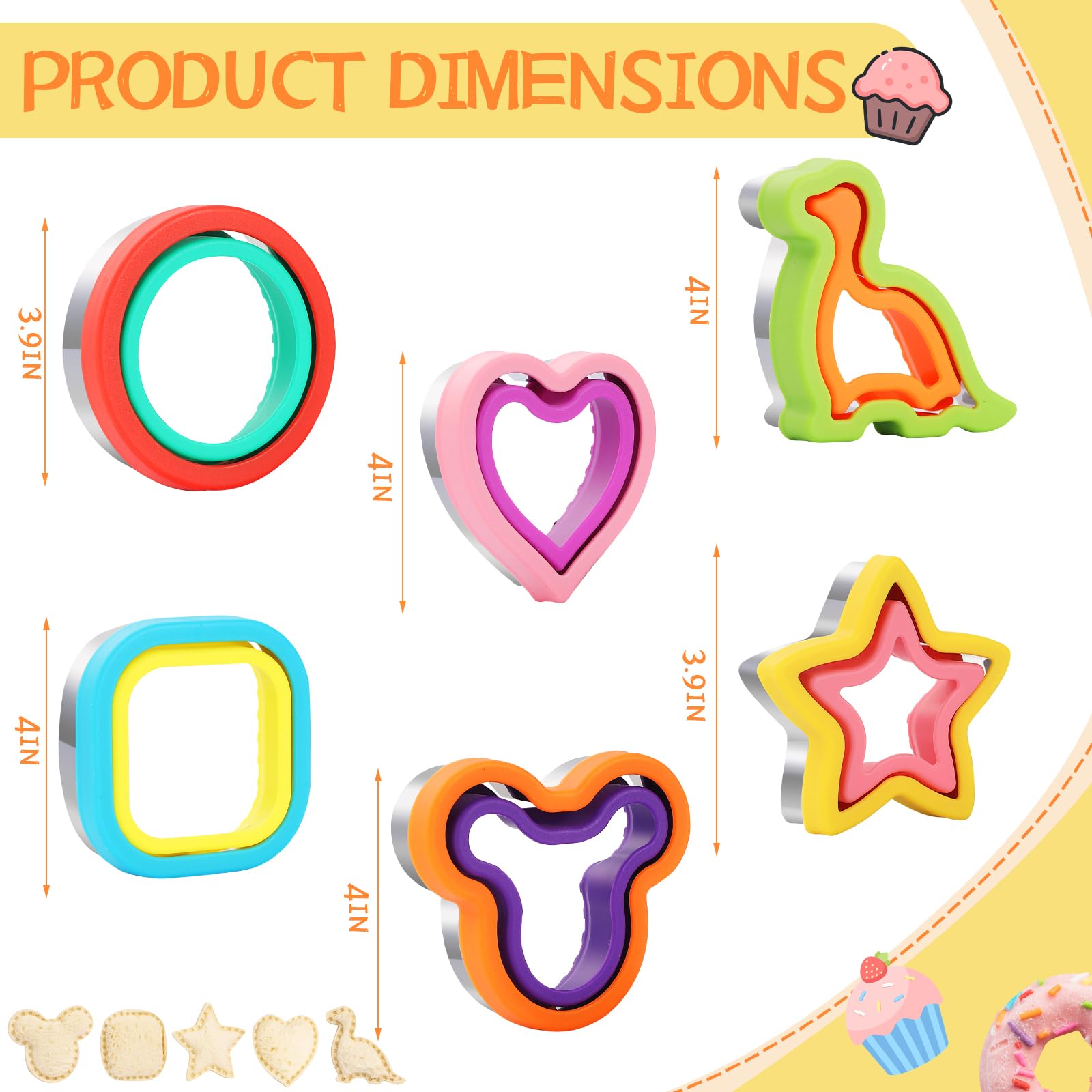 6-Pack Sandwich & Cookie Cutters Set - Stainless Steel Sandwich Maker for Bread, Pancakes, Lunchbox - Perfect for Kids' School Lunches & Party Snacks