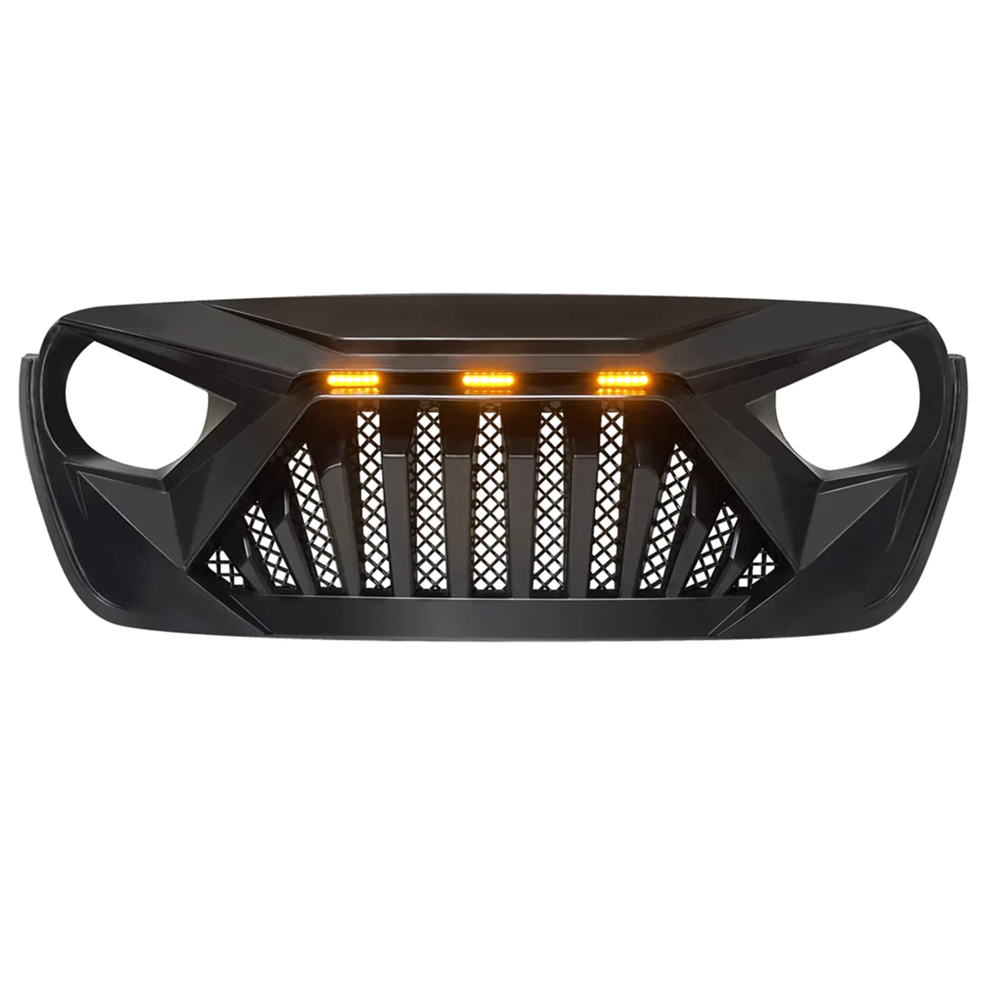 Jeep Goliath Grille with LED Amber Lights - Compatible with 2018+ Wrangler JL & 2020+ Gladiator JT (No TrailCam) - Matte Black | Off-Road Upgrade for Jeep Enthusiasts