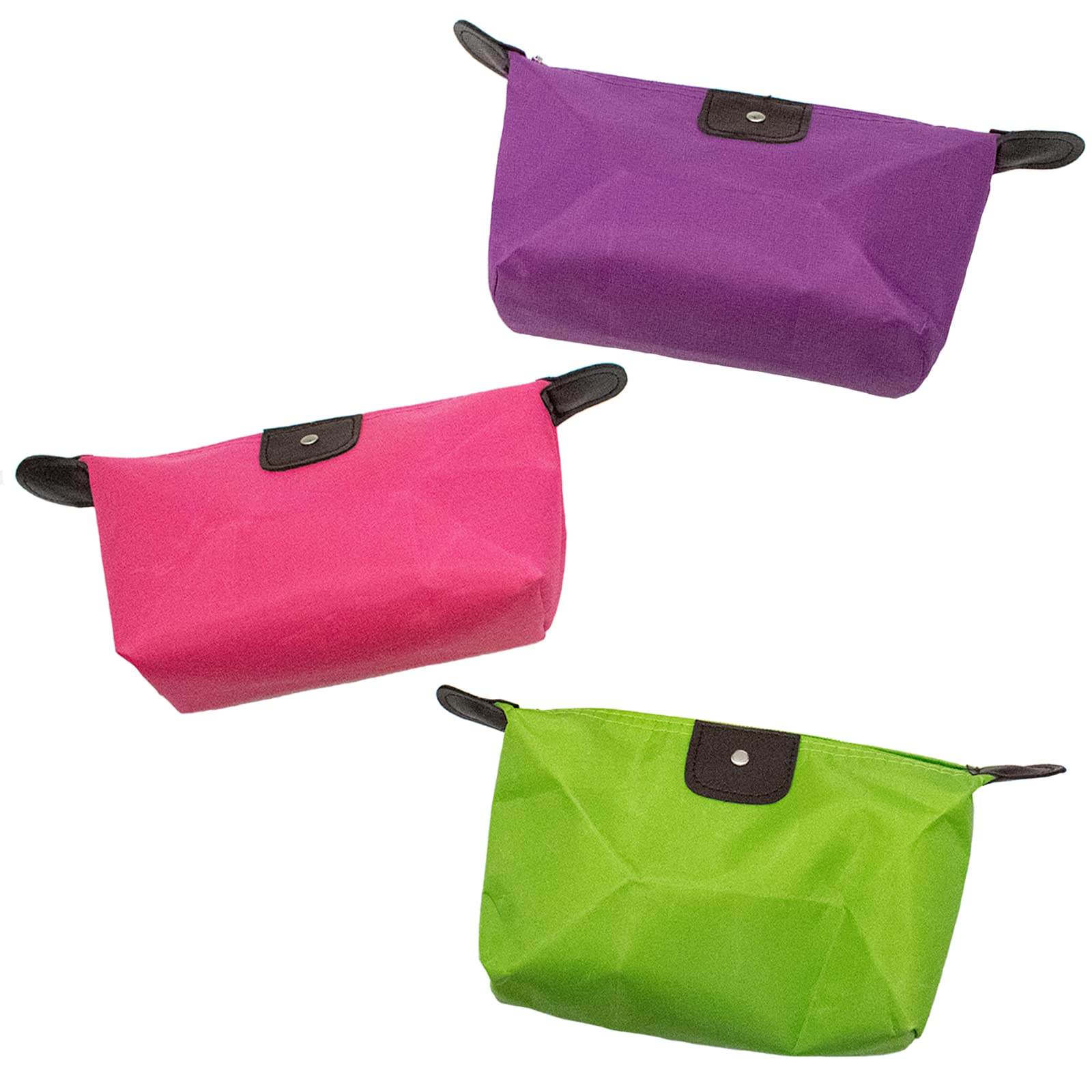 TRIXES 3-Piece Waterproof Travel Cosmetic Bag Set - Makeup Organizer Pouch for Toiletries, Brushes & Accessories (Hot Pink, Purple, Lime Green) - Perfect for Vacation, Gym & Daily Essentials Storage