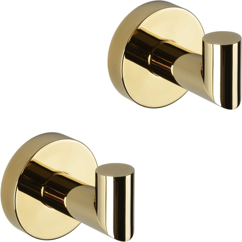 Premium Stainless Steel & Brass Bathrobe Hook - Modern Wall Mounted Towel Hook for Bathroom, Kitchen, Closet & Garage (Gold) - Ideal for Hanging Robes, Towels & Shower Accessories