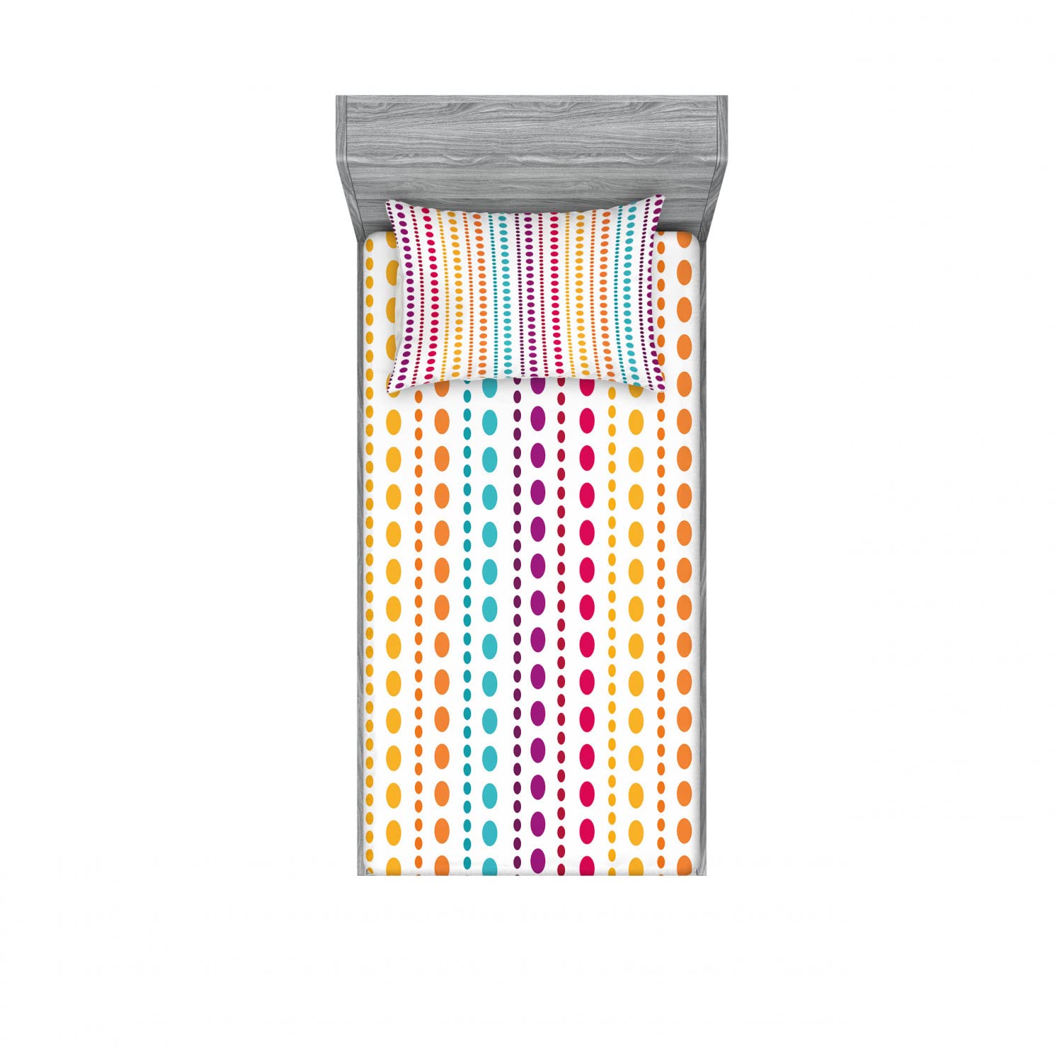 Ambesonne 2-Pack Twin Fitted Sheets & Pillow Sham Set - Half Tone Polka Dot Pattern, 4-Piece Bedding Decor (2 Fitted Sheets + 2 Pillow Covers) | Vibrant Multicolor Design for Kids' Room, Dorm, or Guest Bedroom