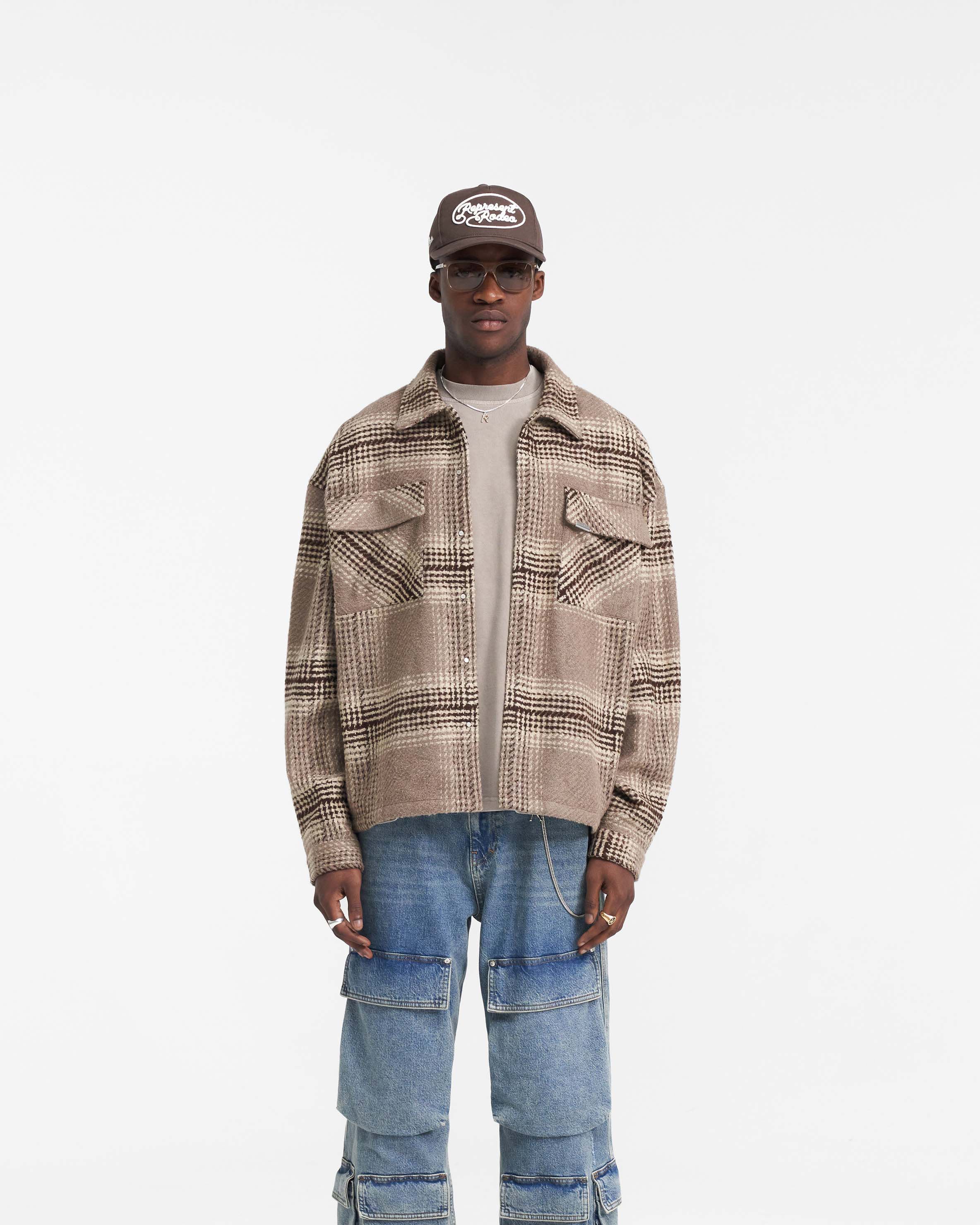 Represent Flannel Shirt - Brown Check Plaid Button-Up Shirt for Men | Casual Winter Wear & Outdoor Activities