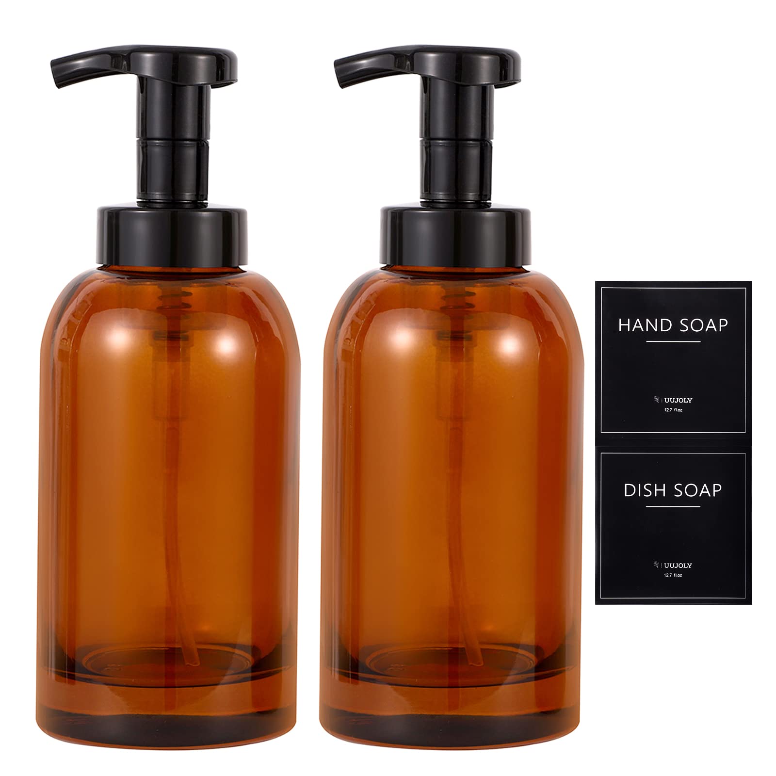 Premium Glass Foaming Hand Soap Dispenser - 2 Pack Amber Liquid Pump Bottle for Bathroom & Kitchen | Ideal for Shampoo, Body Wash & Dish Soap | Perfect for Home, Office & Spa Hygiene Stations