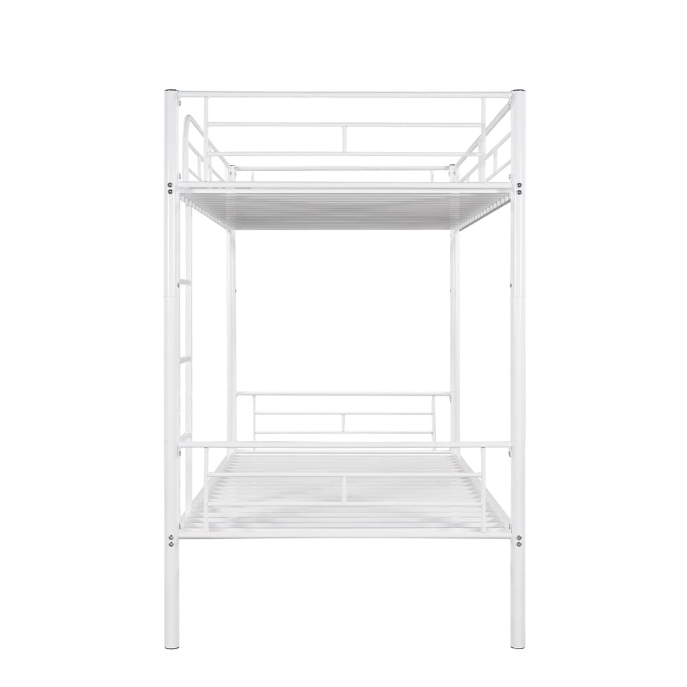 Metal Bunk Bed with Under Bed Storage | Twin Over Twin Bunk Bed Frame with Safety Guard Rail & Ladder | Heavy Duty Space-Saving Bunk Beds for Kids & Adults | Convertible into 2 Separate Beds | No Box Spring Needed | White | Perfect for Small Bedrooms, Dorms & Guest Rooms