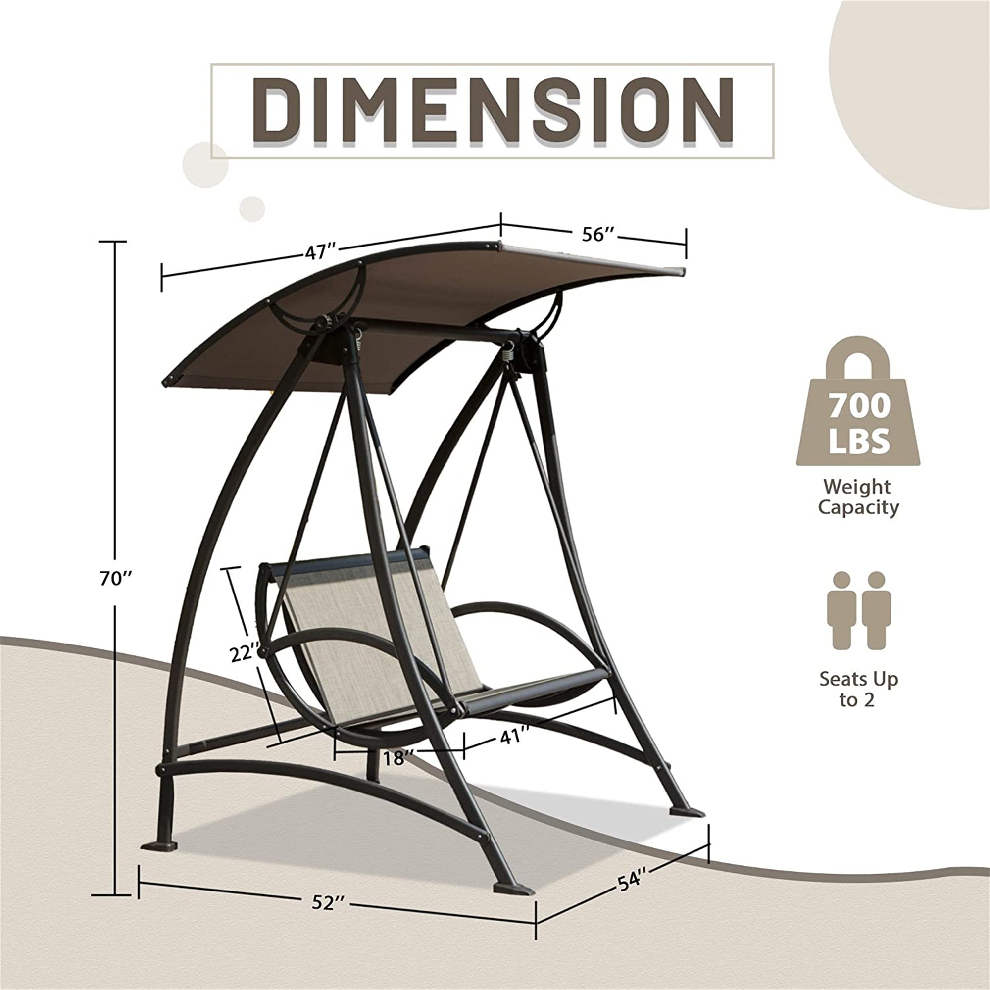 2 Seat Patio Swing Chair with Adjustable Canopy - Durable Steel Frame Outdoor Porch Swing - Perfect for Garden, Deck, Backyard & Relaxation - Weather-Resistant Glider for Comfortable Lounging