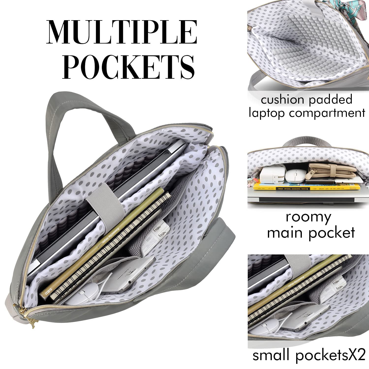 Stylish 15.6 Inch Laptop Bag for Women - Slim Lightweight Computer Case with Shoulder Strap for Work, Travel & School (Grey) | Perfect for Business Professionals, Students & Commuters