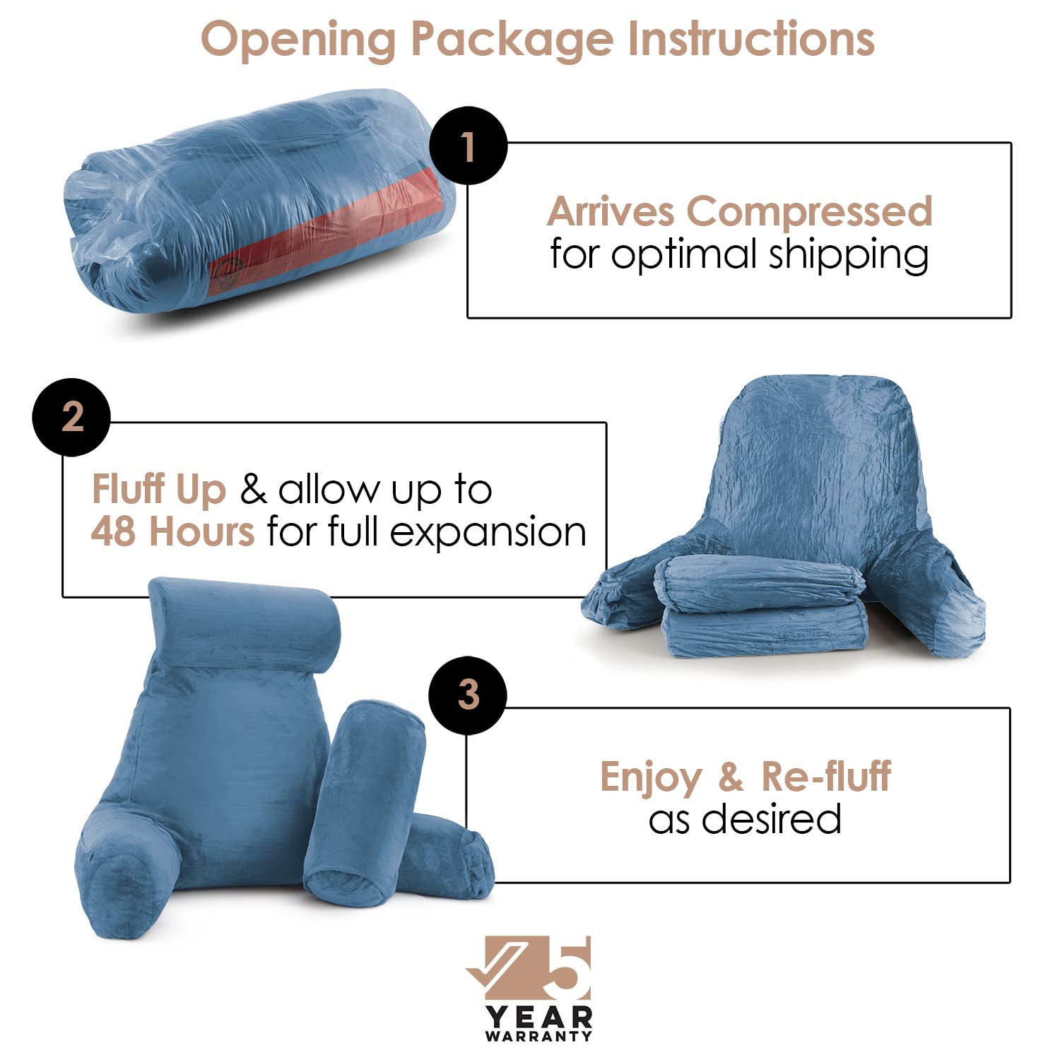 Nestl Reading Pillow with Shredded Memory Foam - Large Back Support Pillow for Sitting in Bed, Reading, or Relaxing | Blue Heaven Bed Chair Pillow with Pockets | Perfect for Reading, Watching TV, or Lounging in Bed