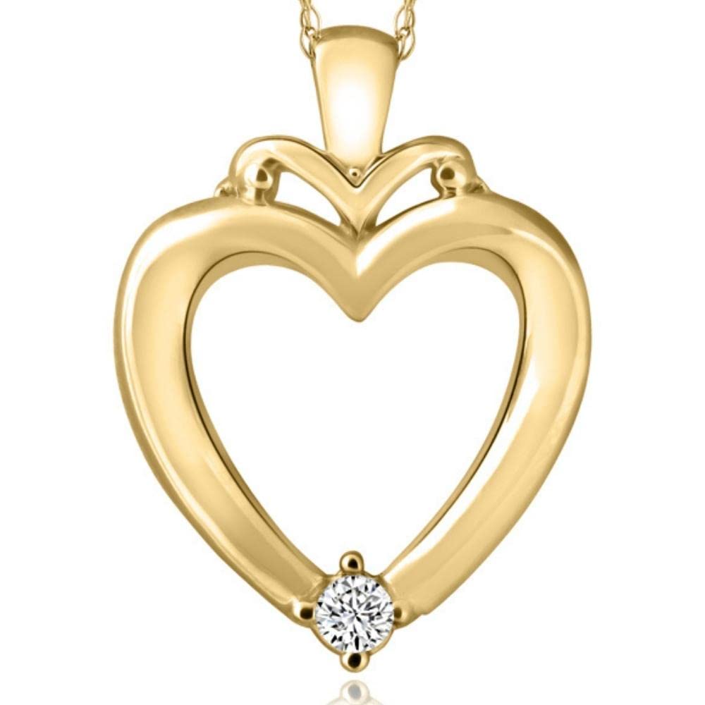 Solitaire Diamond Heart Pendant Necklace - 1 Inch in White, Rose or Yellow Gold - Perfect for Valentine's Day, Anniversary & Romantic Gifts