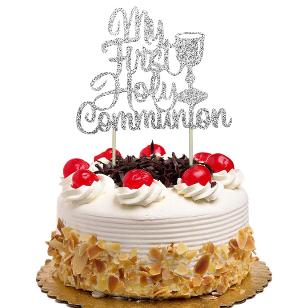 My First Holy Communion Cake Topper - Silver Glitter Christening Decor for Kids Birthday, Baby Shower, Wedding & Baptism Parties | Perfect for Religious Celebrations & Special Occasions