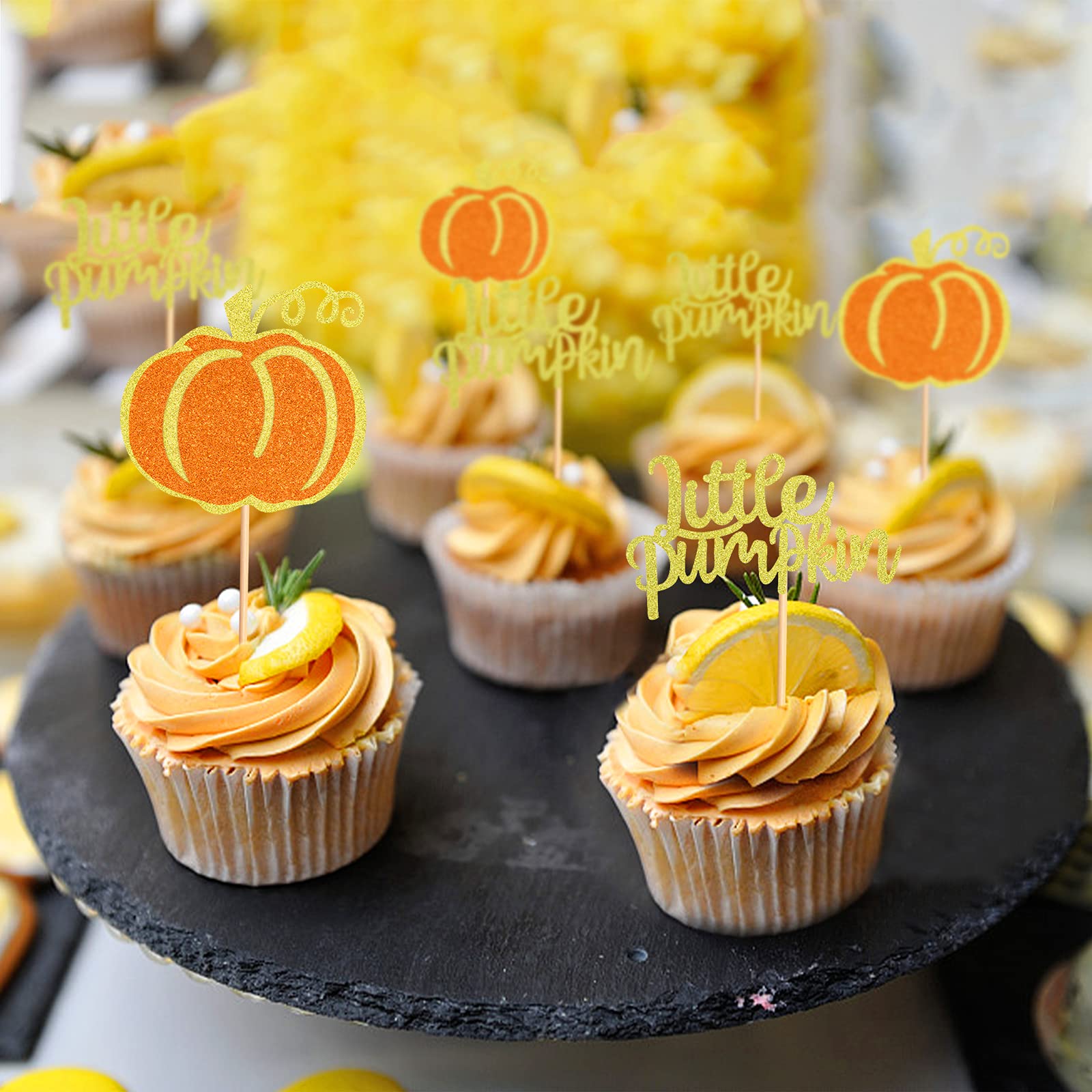 24 Pack Little Pumpkin Cupcake Toppers - Baby Shower & Birthday Party Decorations - Gender Reveal Cupcake Picks for Fall, Halloween, Thanksgiving & Autumn Celebrations