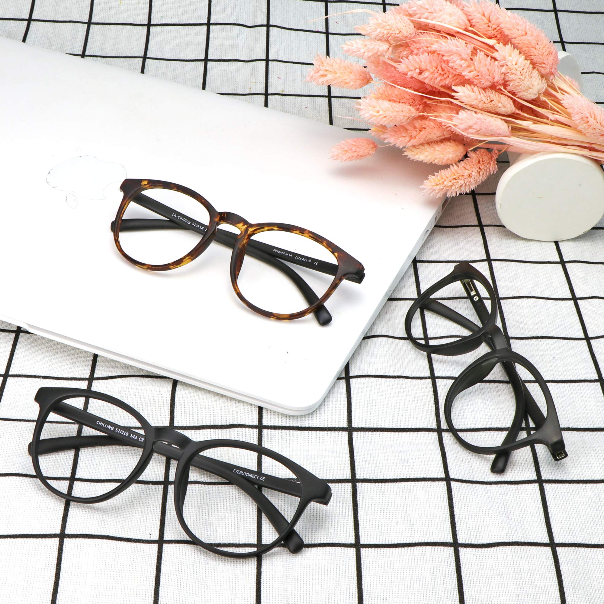 3 Pack Blue Light Blocking Glasses for Women & Men - Anti Glare Computer Reading Glasses with Round Frame (Tortoise, Black, Grey) - No Magnification for Digital Eye Strain Relief - Perfect for Office Work, Gaming & Screen Time