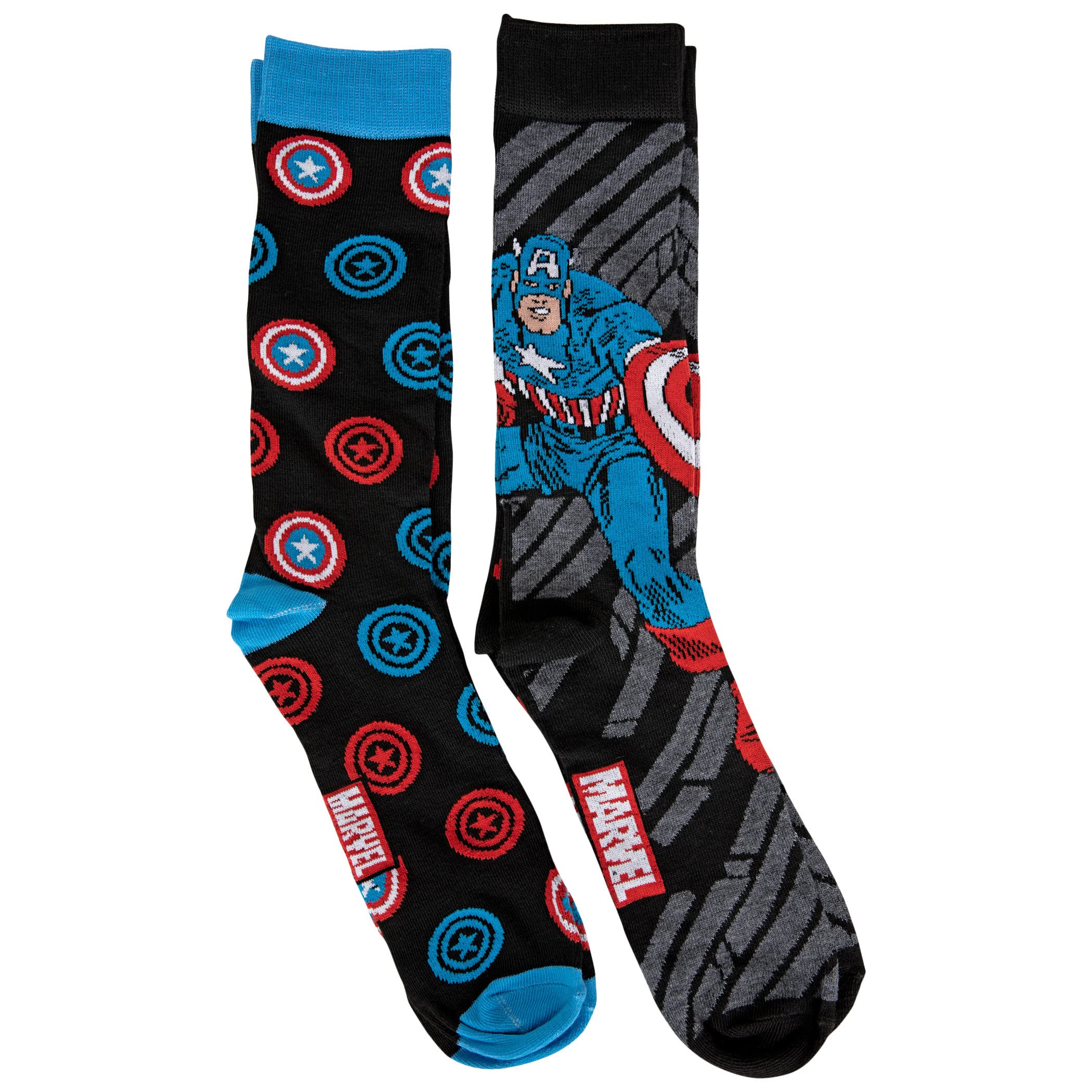 Black Captain America Men's 2-Pack Casual Crew Socks - Superhero Themed Cotton Socks for Daily Wear, Cosplay & Marvel Fans