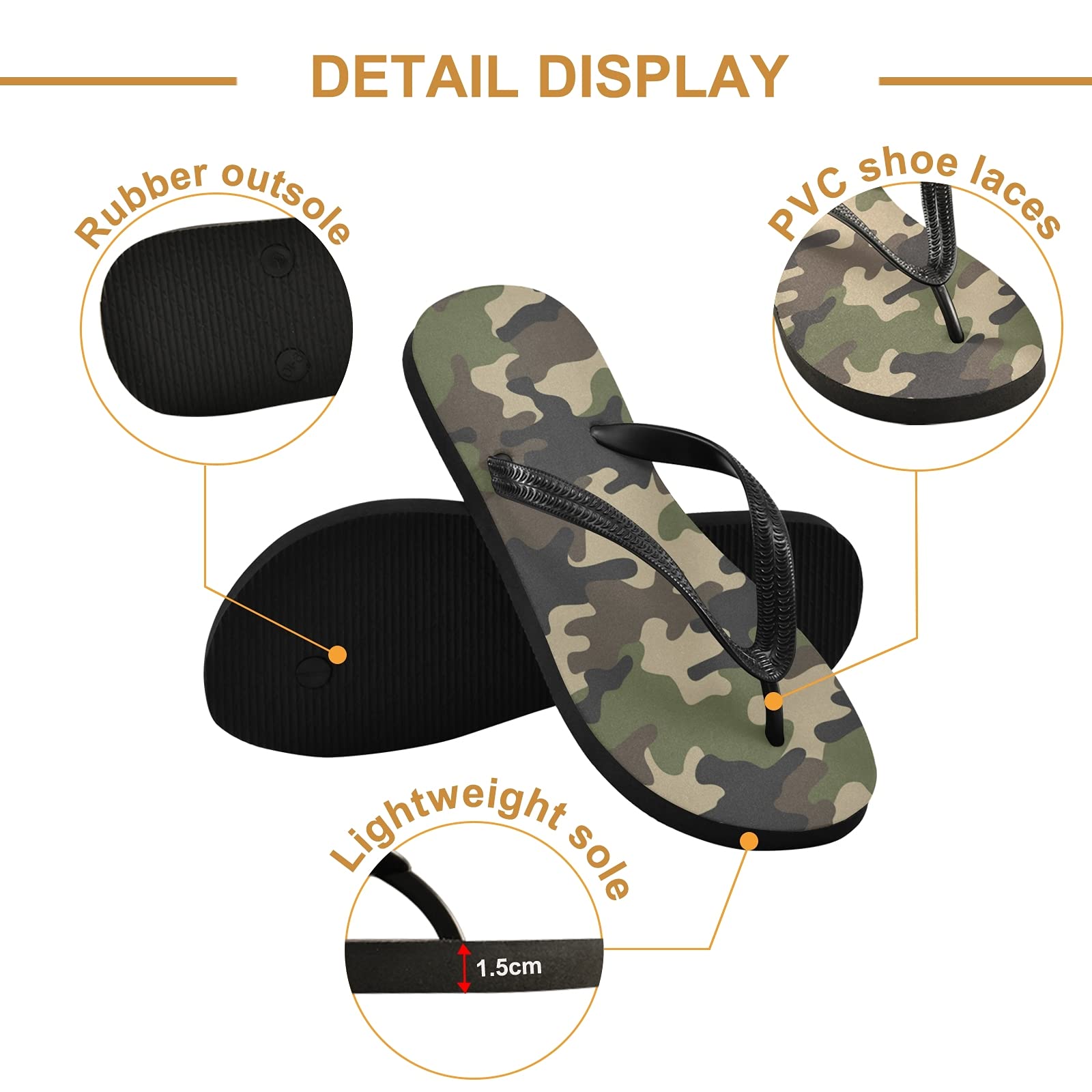Qilmy Military Green Camo Flip Flops - Lightweight Non-Slip Summer Sandals for Women & Men - Perfect for Beach, Pool, and Casual Outdoor Wear