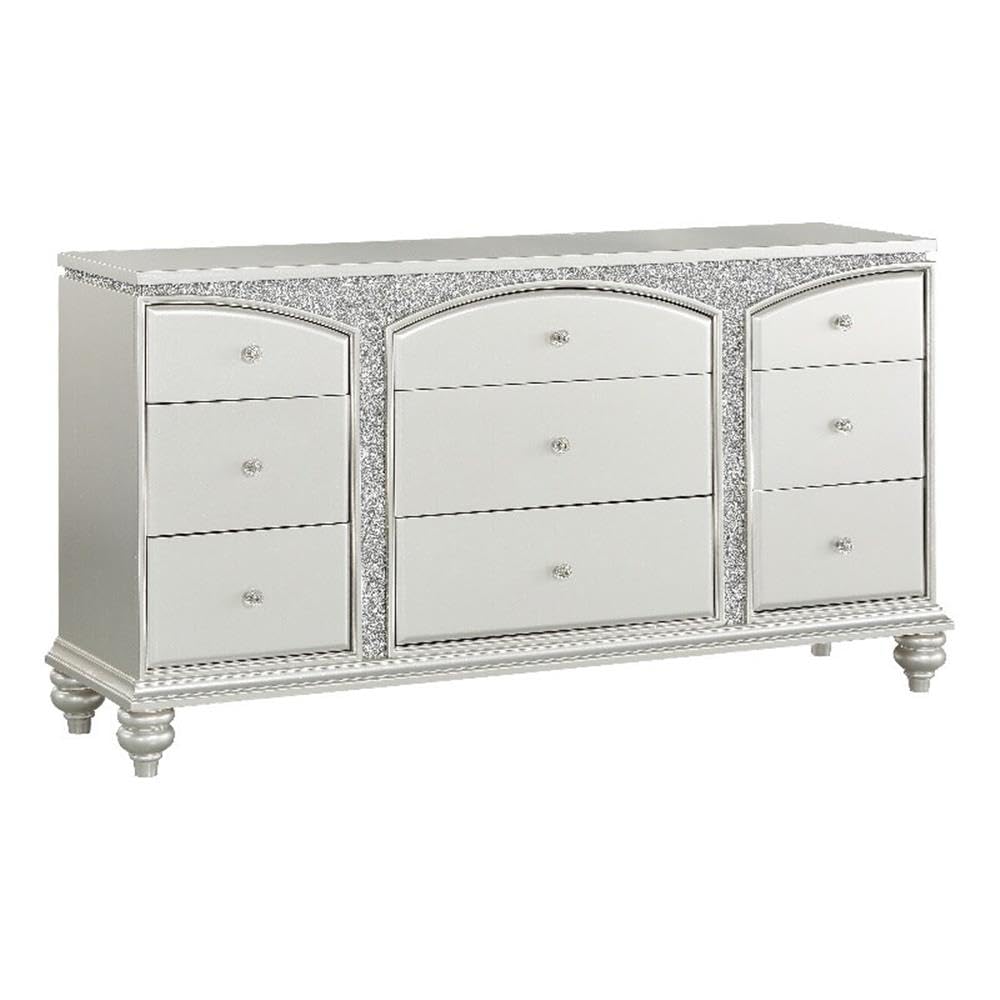 Acme Maverick 9-Drawer Wooden Dresser in White Platinum - Modern Bedroom Storage Solution for Clothes & Accessories