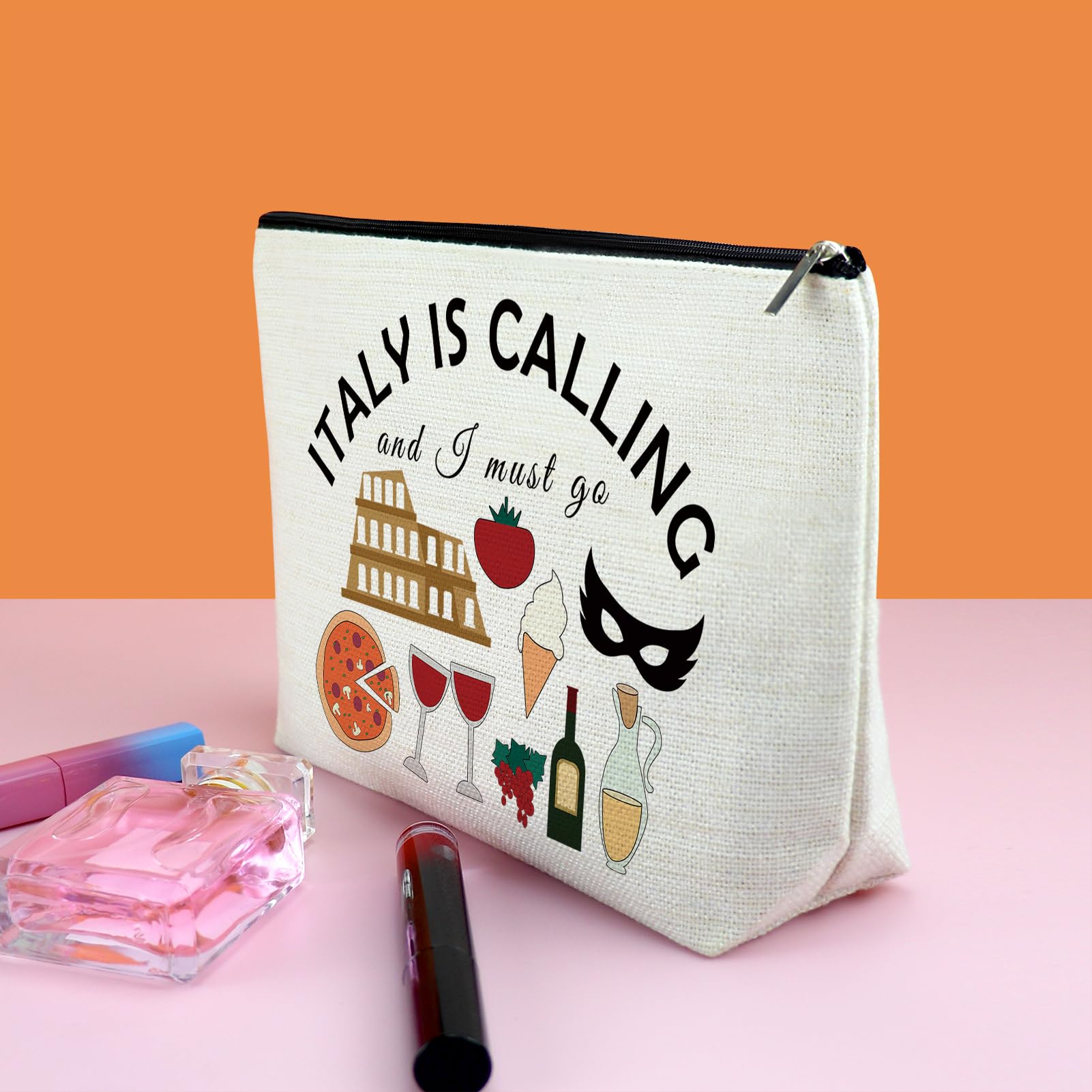 Italy Themed Makeup Bag for Women & Girls - Perfect Travel Cosmetic Organizer, Italy Souvenir Gift for Friends, Sister, Birthday, Christmas - Ideal for Italy Trips, Vacations & Daily Use