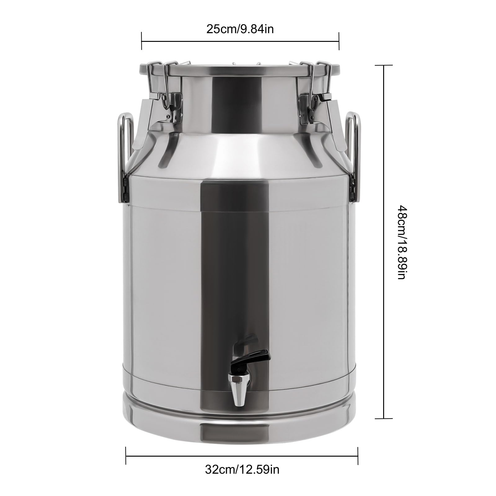 30L/7.93 Gallon Stainless Steel Milk Can with Faucet - Heavy Duty Milk Jug, Wine Pail & Liquid Storage Container - Airtight Grain, Wine & Beverage Tank for Farm, Brewery & Commercial Use