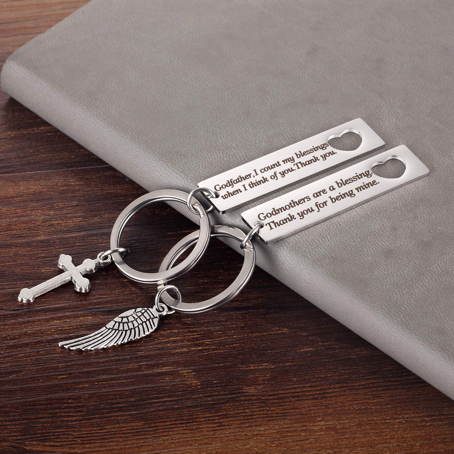 Ralukiia Godmother Godfather Keychain - Thoughtful Gift for Goddaughter, Godchild, Godparents - 'Thank You for Being Mine' Engraved Keepsake - Perfect for Baptism, Christening, Birthday & Appreciation Gifts