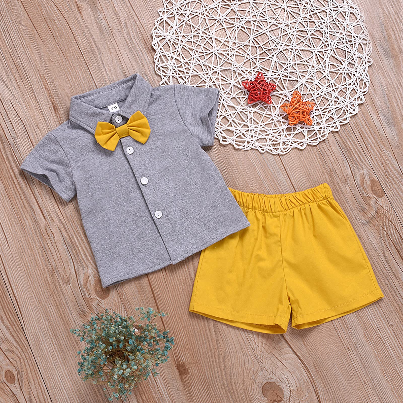 Toddler Boys' Summer Outfit Set - Button Down Blouse & Shorts with Bow Tie | Gentlemen Style Casual Wear for Kids | Perfect for Parties, School & Family Photos