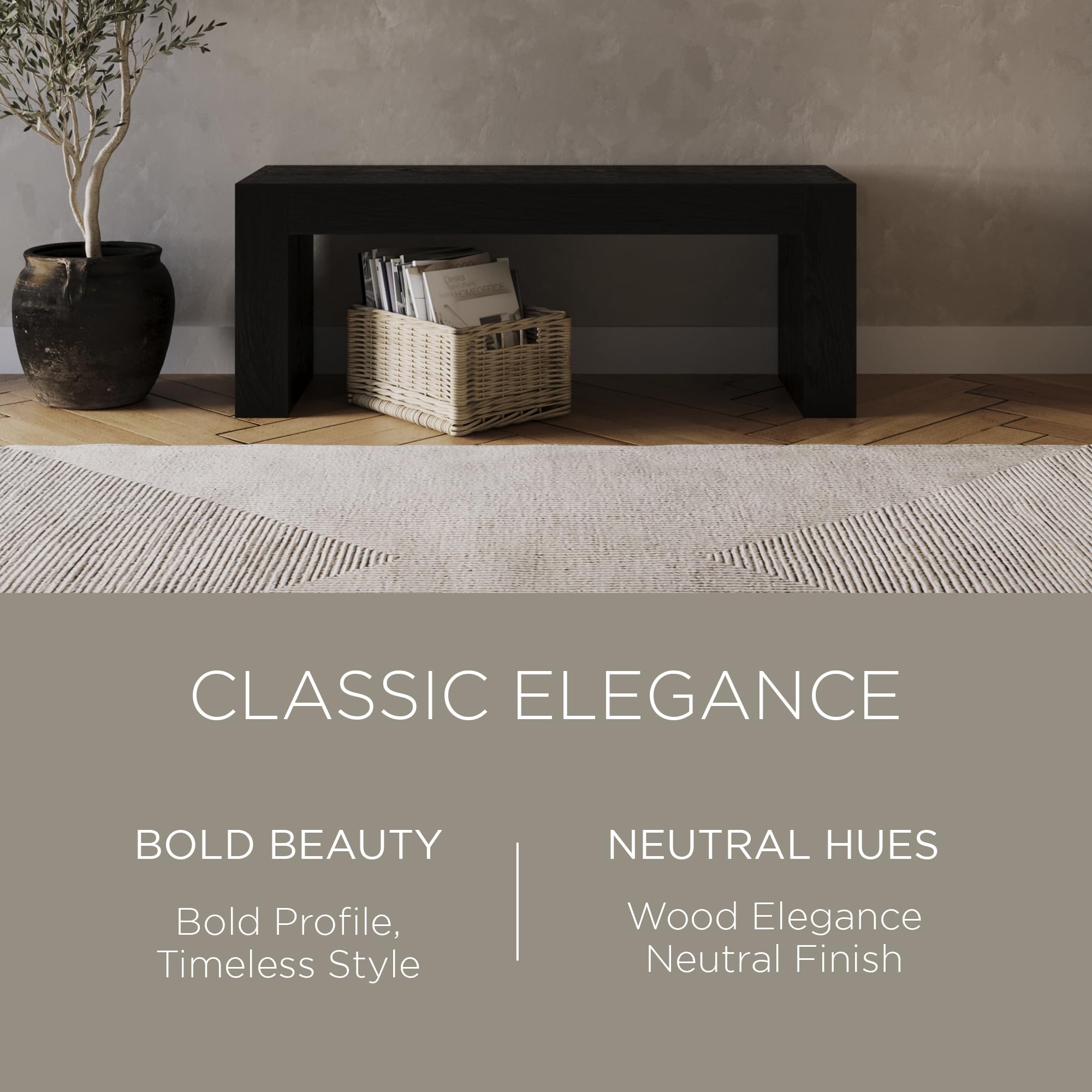 Maven Lane Zeno Contemporary Wooden Backless Bench - Modern Dining Room, Kitchen Table, Entryway, Foyer & Lobby Seating in Weathered Black Finish - Perfect for Small Spaces, Hallway Decor & Farmhouse Style Homes