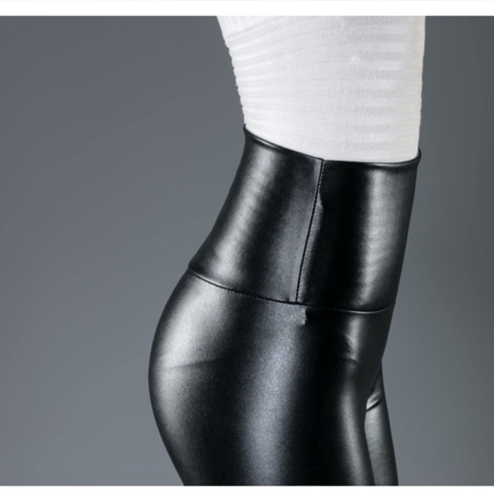 Maiyifu-GJ Women's Black Faux Leather Leggings - High Waist PU Tummy Control Pants, Stretchy Sexy Pull-On Trousers for Workout, Night Out & Daily Wear
