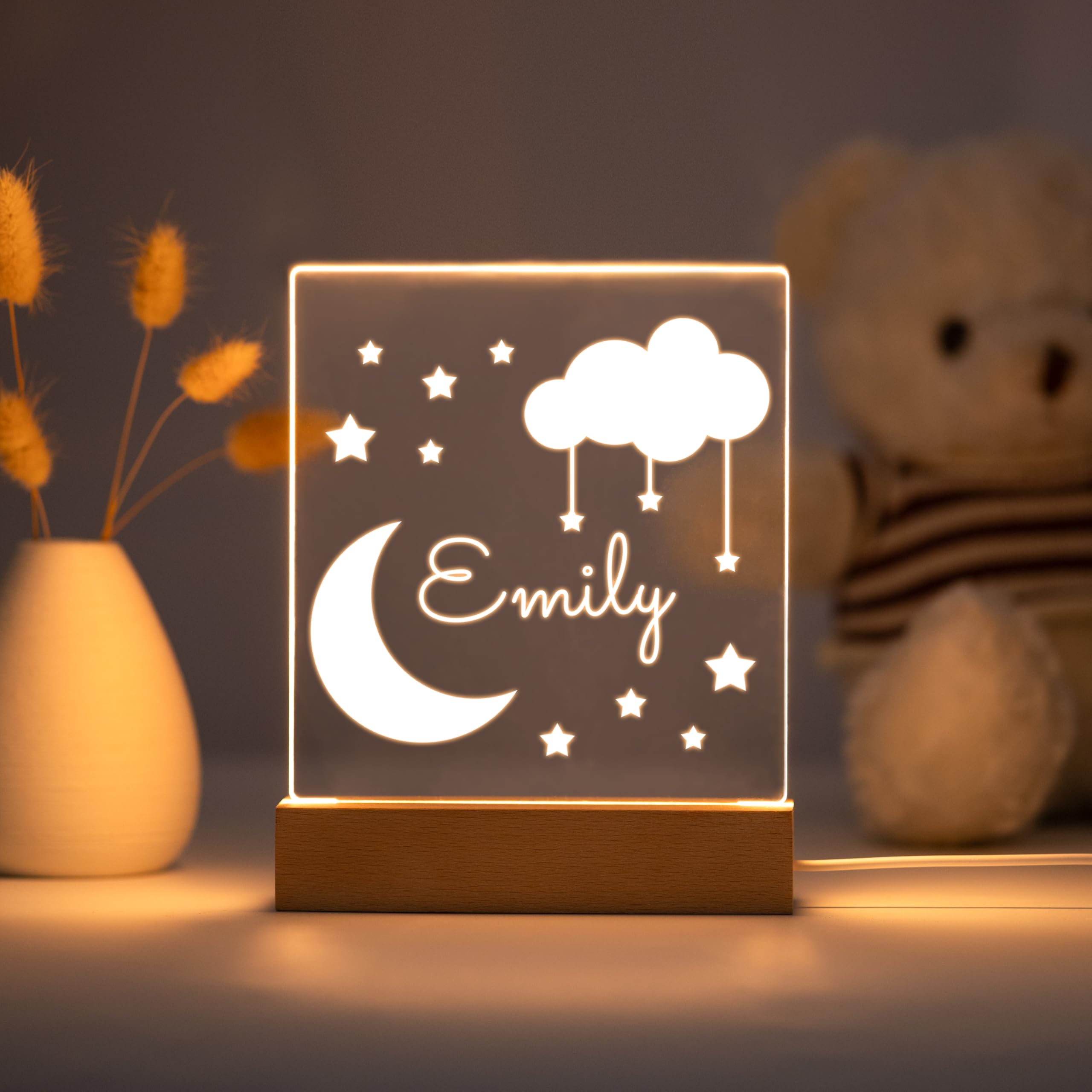 Personalized Night Light for Kids - Custom Moon and Stars LED Nightlight for Baby Boys & Girls Nursery, Bedroom Decor - Perfect for Bedtime, Soothing Sleep Aid and Nursery Room Lighting