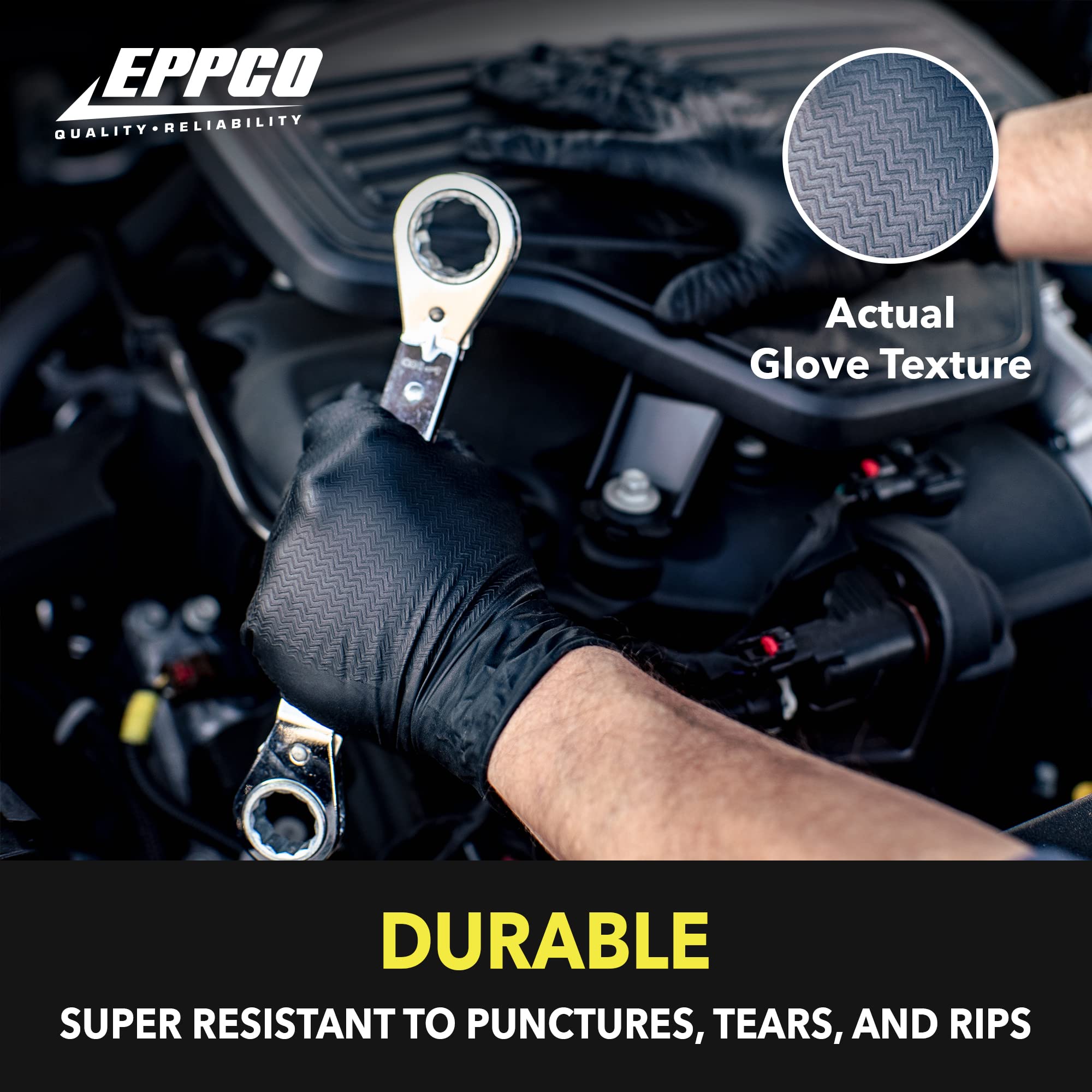EPPCO LionGrip 7-Mil Black Nitrile Gloves - Disposable, Powder-Free, Latex-Free, Textured for Superior Grip - Ideal for Medical, Laboratory, Food Service, and Cleaning Use