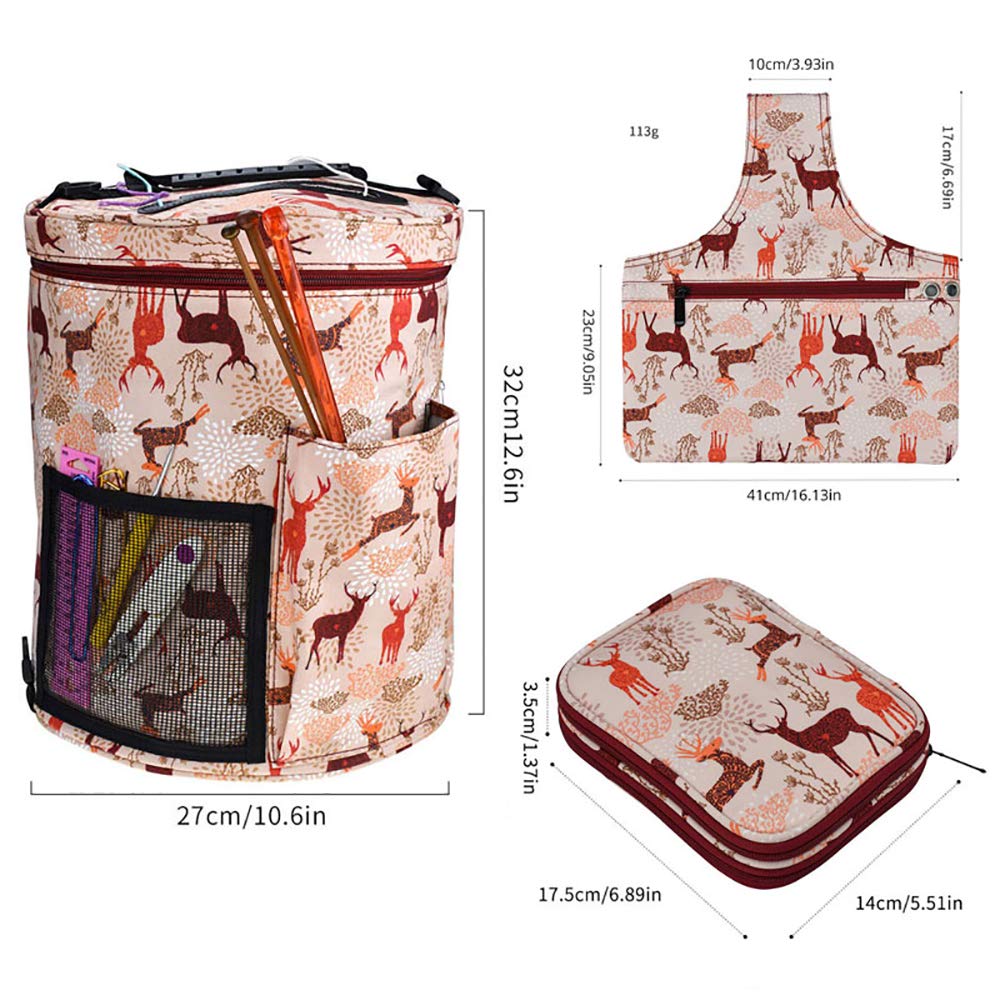 Elk Pattern Knitting Bag - Portable Yarn Tote Storage Organizer for Crochet Hooks & Knitting Needles - DIY Wool Yarn Ball Case Handbag - Perfect for Knitting Projects, Travel & Home Sewing Supplies