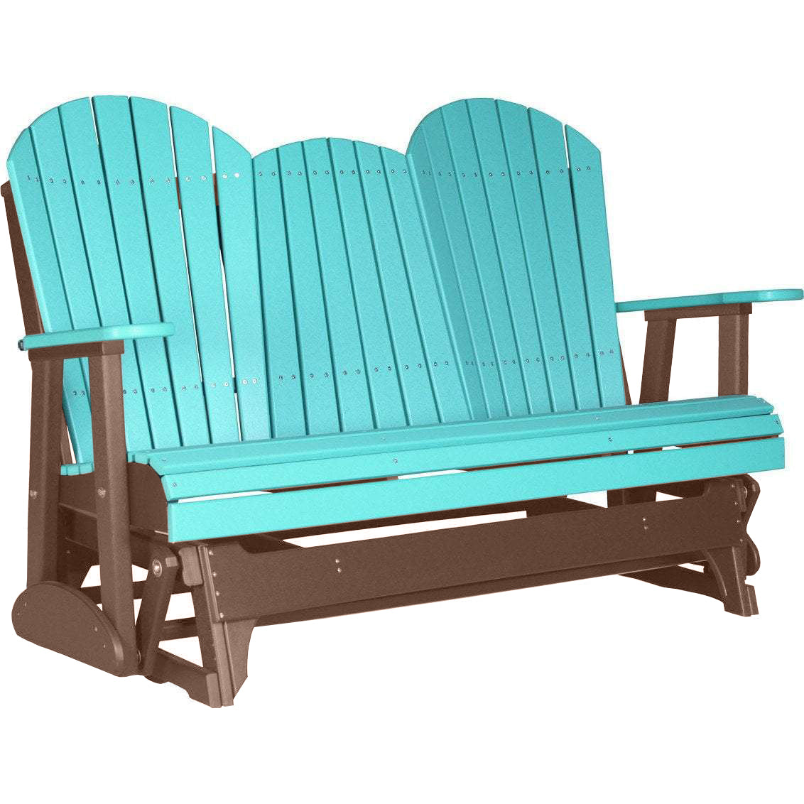 LuxCraft Aruba Blue 5 ft. Recycled Plastic Adirondack Outdoor Glider with Cup Holder - Perfect for Patio, Garden, Poolside & Backyard Relaxation