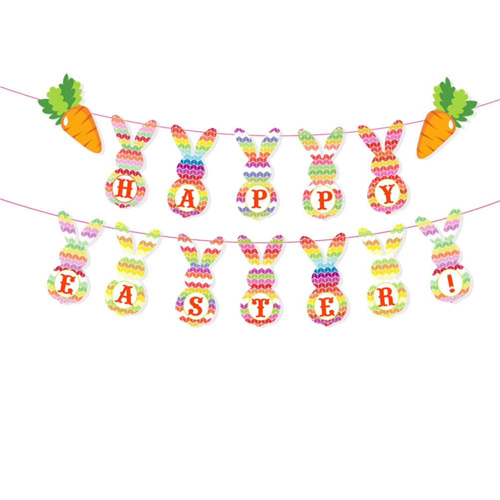Amosfun 2 Sets Easter Party Decorations - Rabbit Shape Banner, Colorful Bunny Garland & Bunting Letter Flag for Home, Easter Party Supplies | Perfect for Easter Celebrations, Spring Decor & Indoor Festive Atmosphere