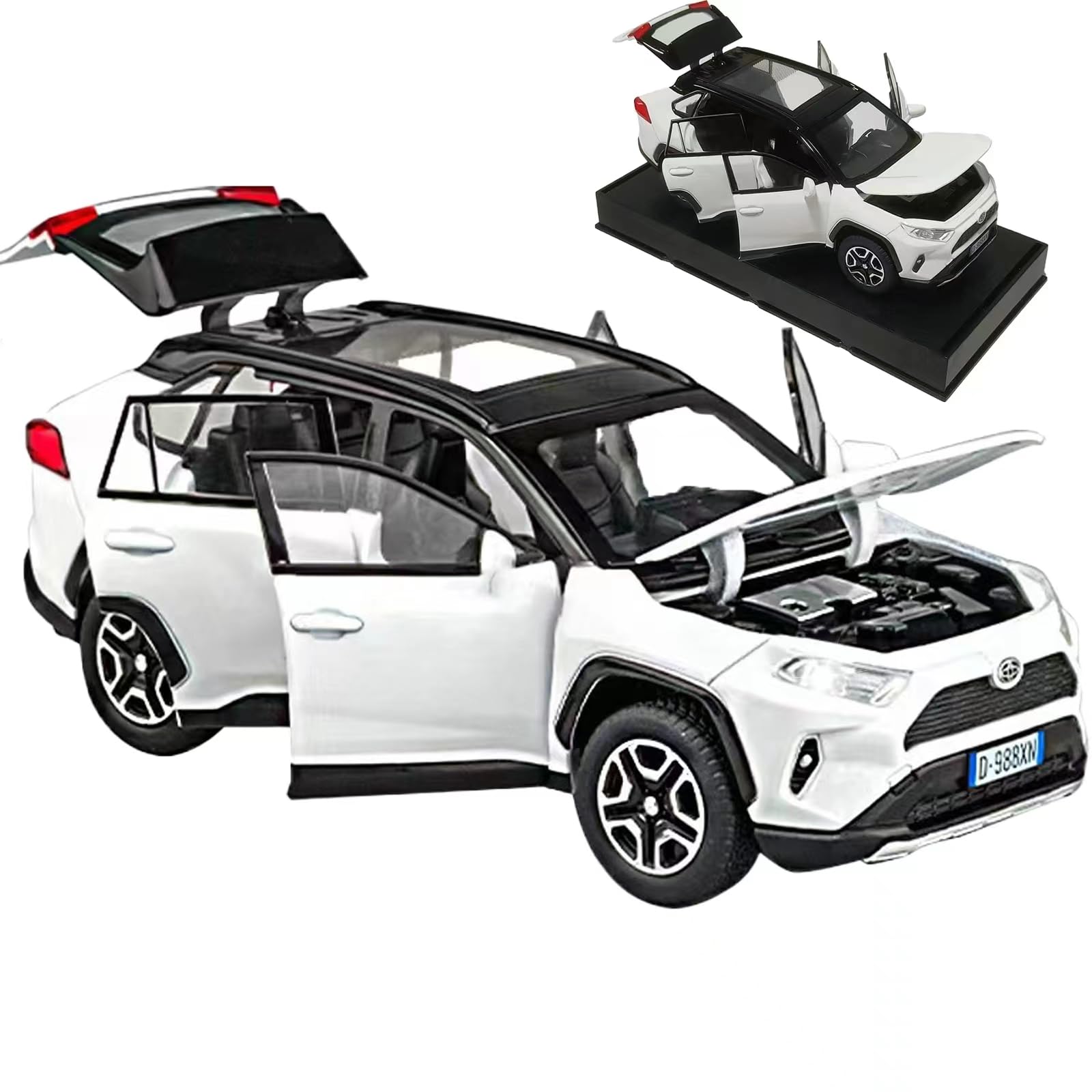 1/32 Scale Toyota RAV4 Alloy Diecast Model Car with LED Lights & Sound Effects - Collectible Toy Vehicle for Boys, Kids & Toddlers - Perfect Gift for Car Enthusiasts & Birthday Presents (White) - Great for Playtime, Display Collections & Educational STEM Learning
