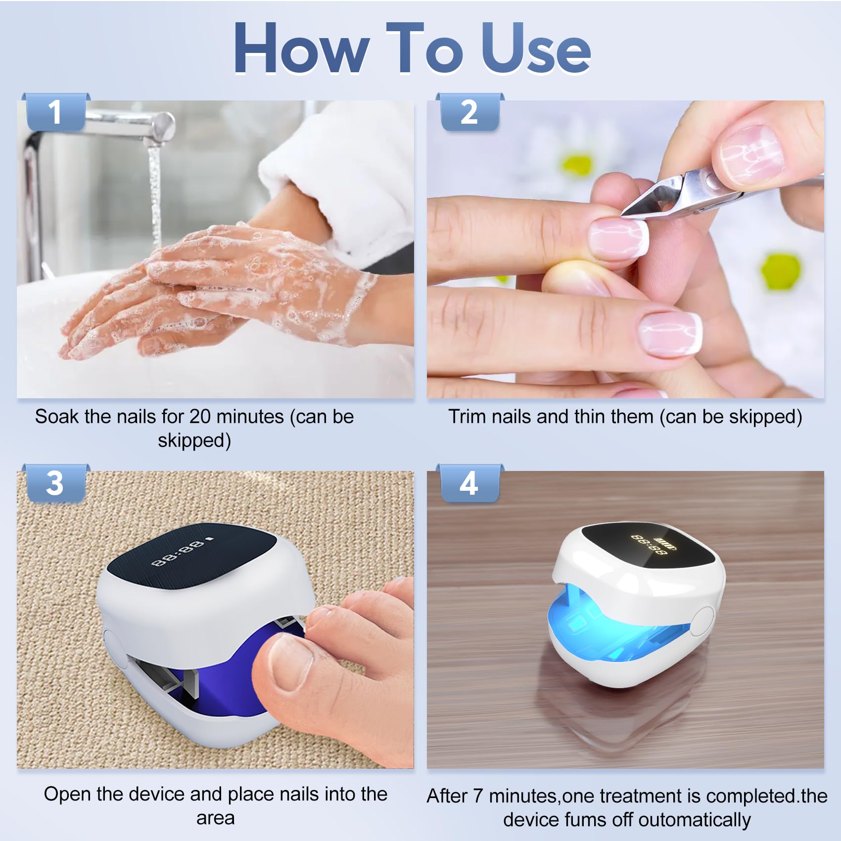 Professional Nail Fungus Laser Treatment Device with LED Light - Effective for Toenail & Fingernail Fungal Infections, Improves Nail Health, Reduces Deformation & Pain - Portable Home Use for Athletes, Seniors & Diabetics (White)