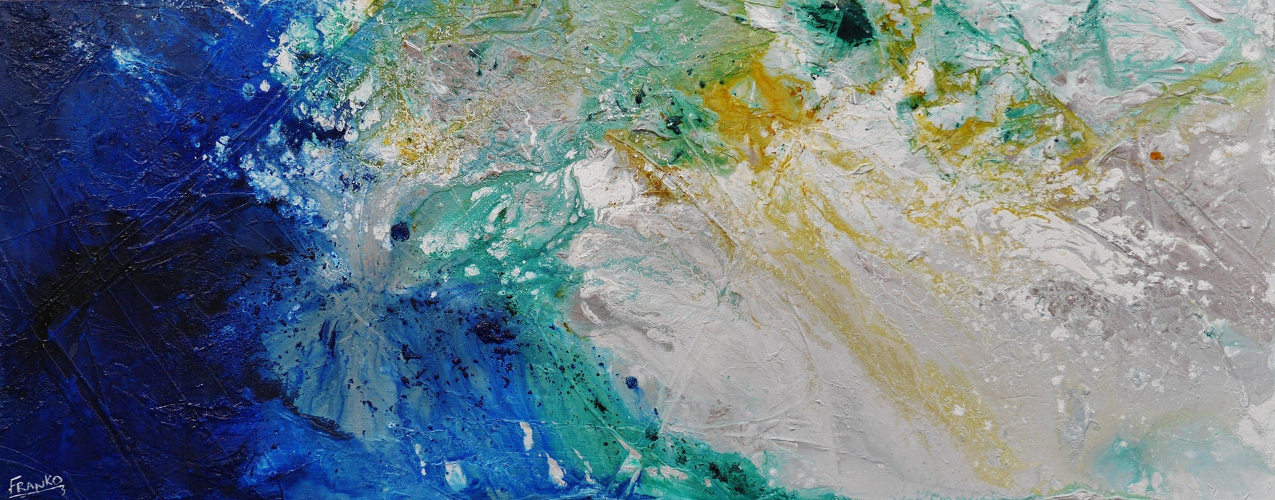 Blue Green Grey Abstract Textured Painting 80x200cm - Modern Wall Art for Living Room, Bedroom & Office Decor