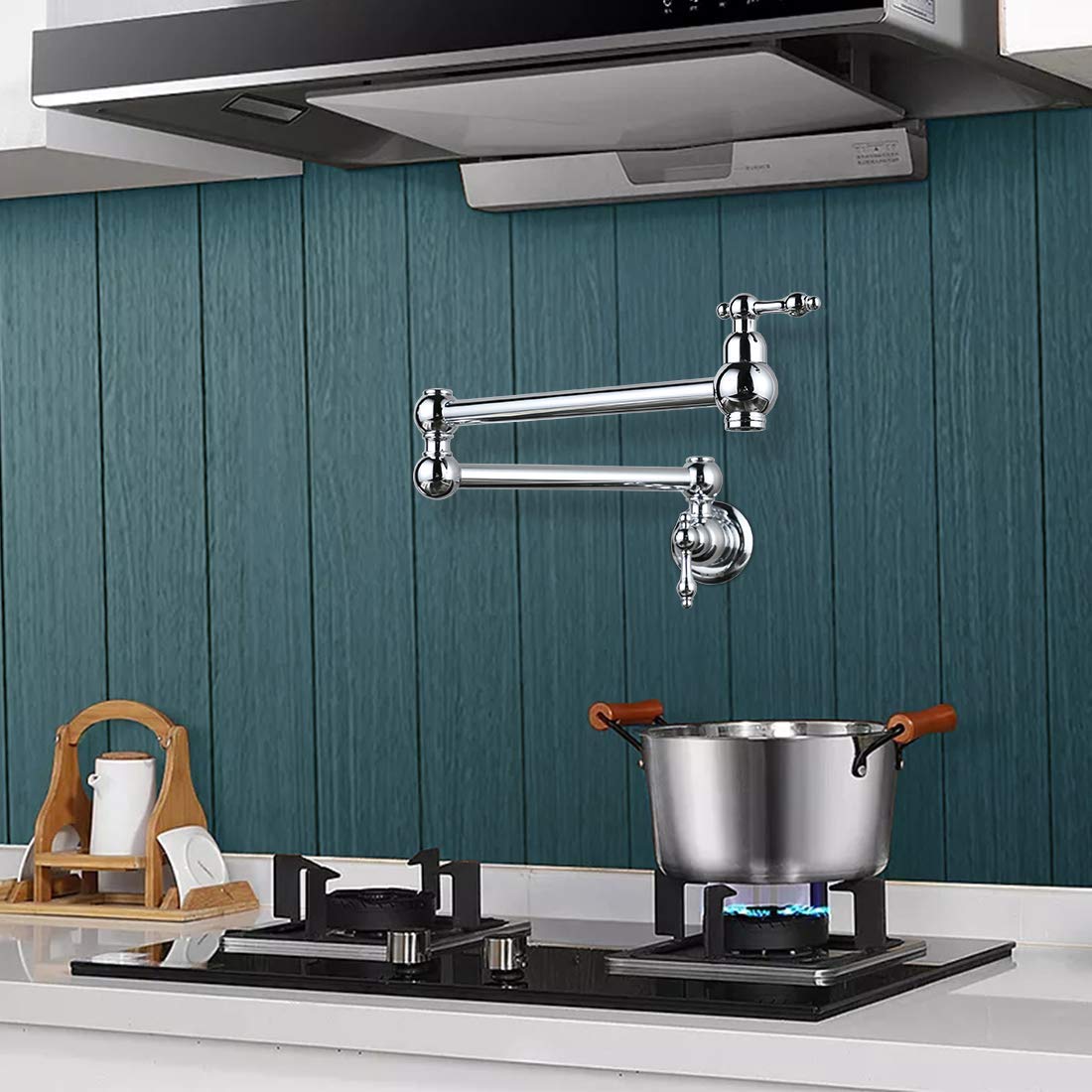 WOWOW Brass Pot Filler Faucet - Wall Mount Kitchen Faucet & Single Handle High Arc Bathroom Sink Faucet (1 Hole Installation) - Perfect for Modern Kitchens and Bathroom Renovations