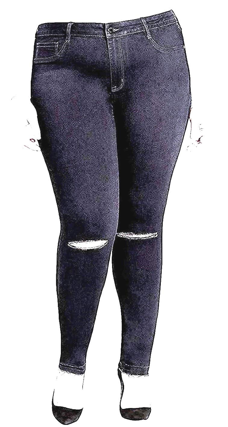 Jack David Women's Plus Size Ripped Destroyed Blue Denim Distressed Stretch Jeans - Comfortable & Stylish High Waisted Skinny Pants for Casual Wear, Outfits & Everyday Fashion