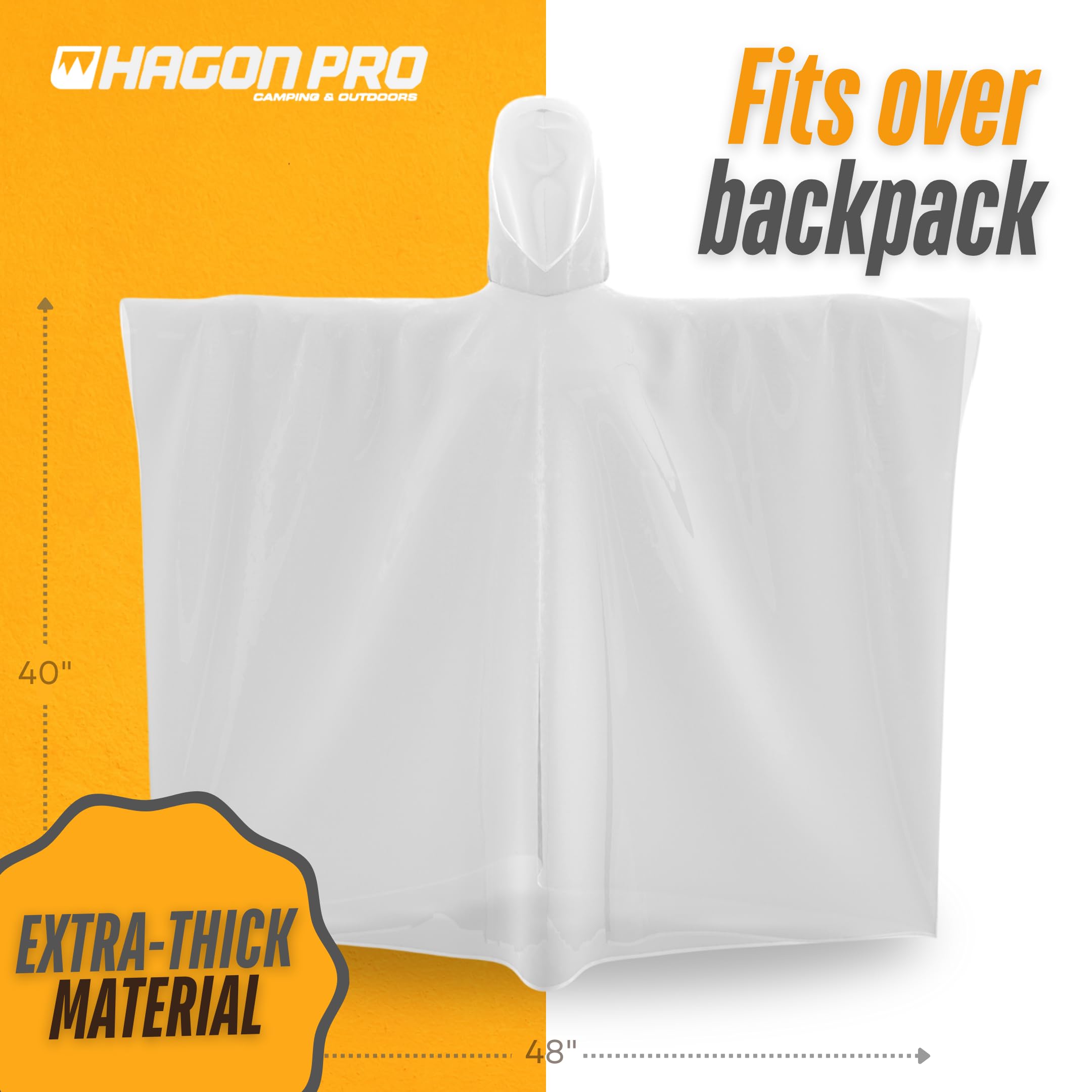 Hagon PRO Disposable Rain Poncho for Adults - 50 Pack Waterproof Emergency Rainwear for Outdoor Events, Camping, Hiking & Travel - Lightweight Reusable Rain Protection