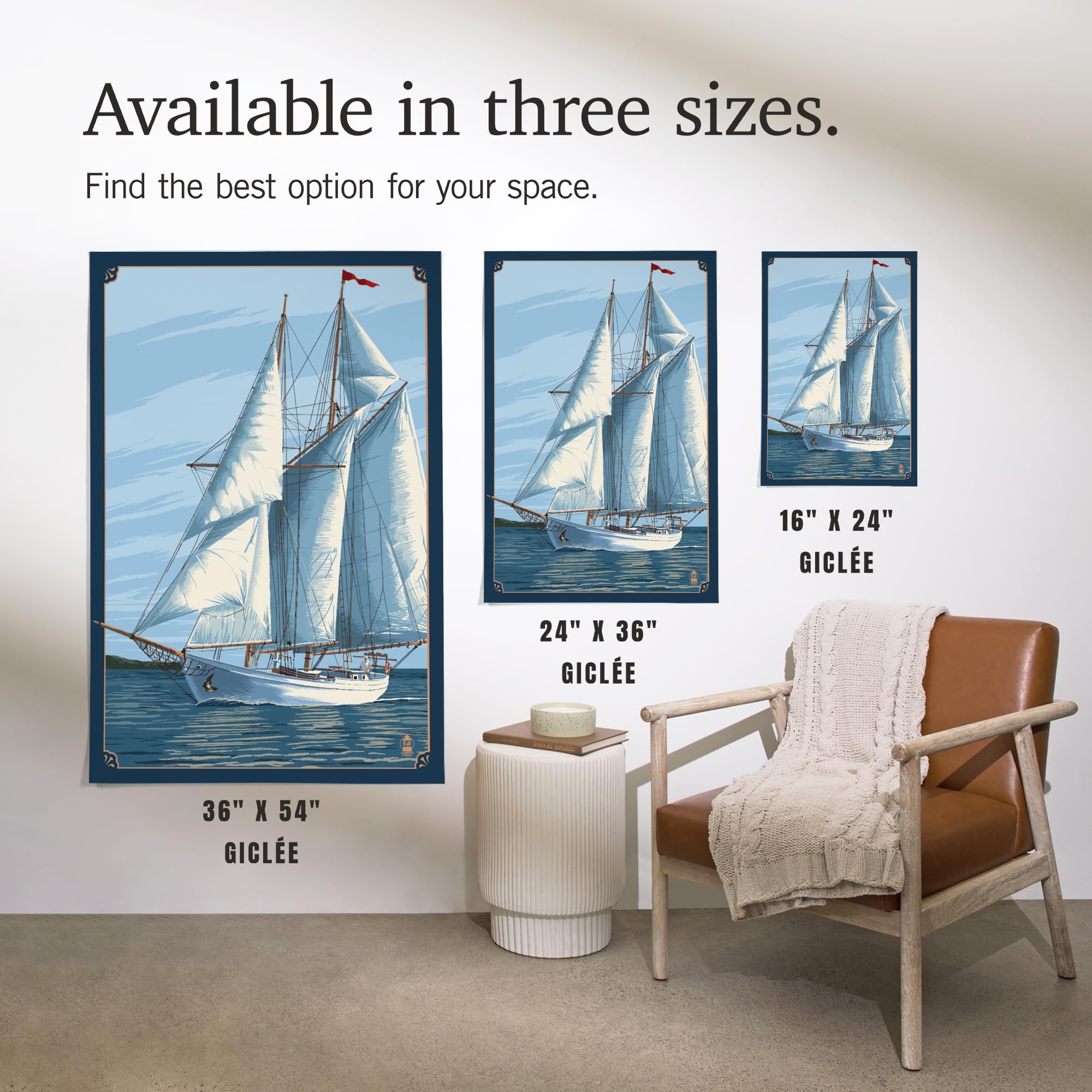 Lantern Press 16x24 Inch Giclee Art Print - Premium Sailboat Wall Decor | Coastal Nautical Wall Art for Living Room, Bedroom & Office