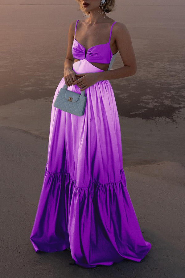 Ocean Breeze Gradient Color Print Cutout Waist Tiered Maxi Dress - Flowy Beach Cover Up & Summer Vacation Outfit for Women