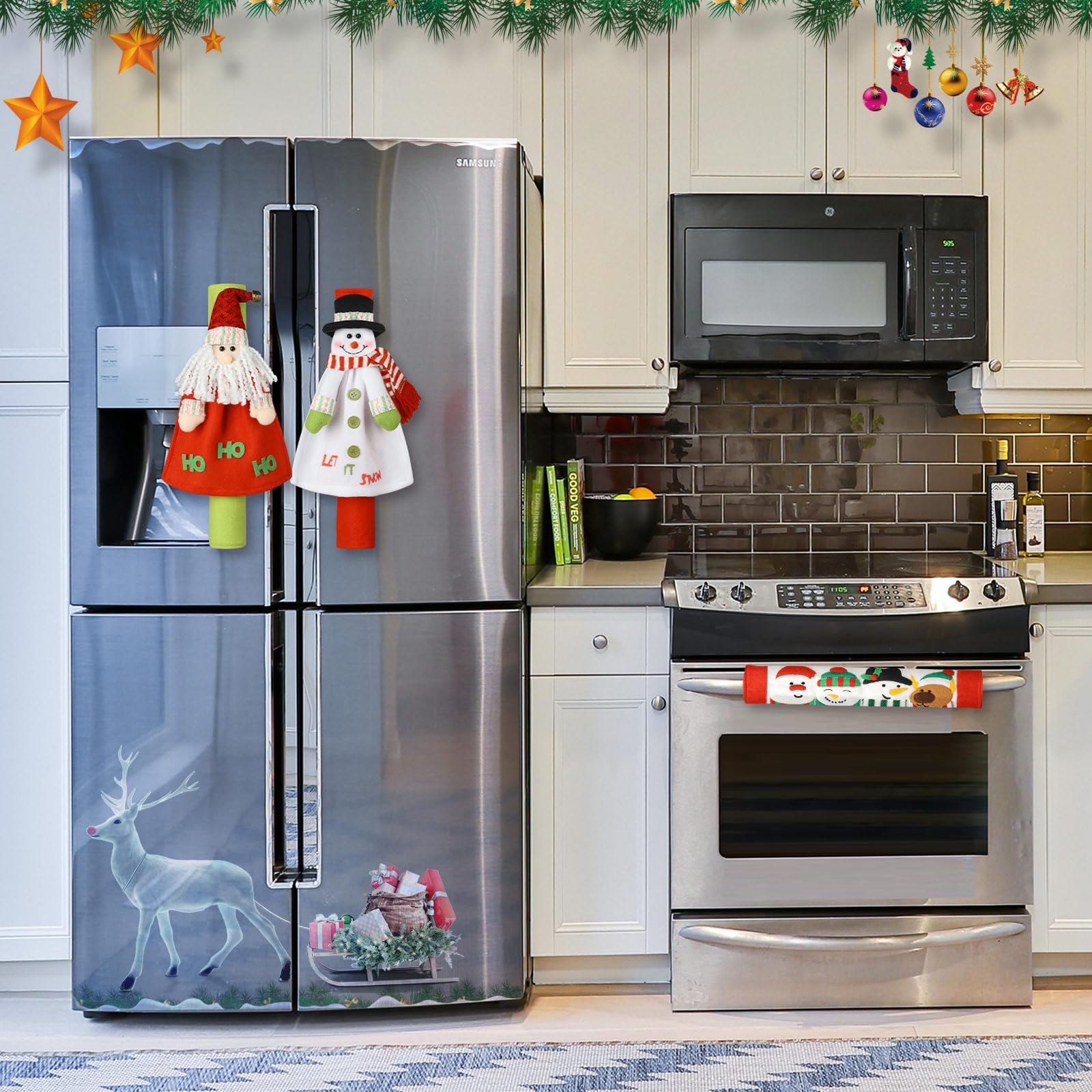 3Pcs Christmas Refrigerator Handle Covers - Festive Holiday Kitchen Decorations for Indoor Home & Xmas Decor - Perfect for Christmas Party, Family Gatherings & Seasonal Home Styling