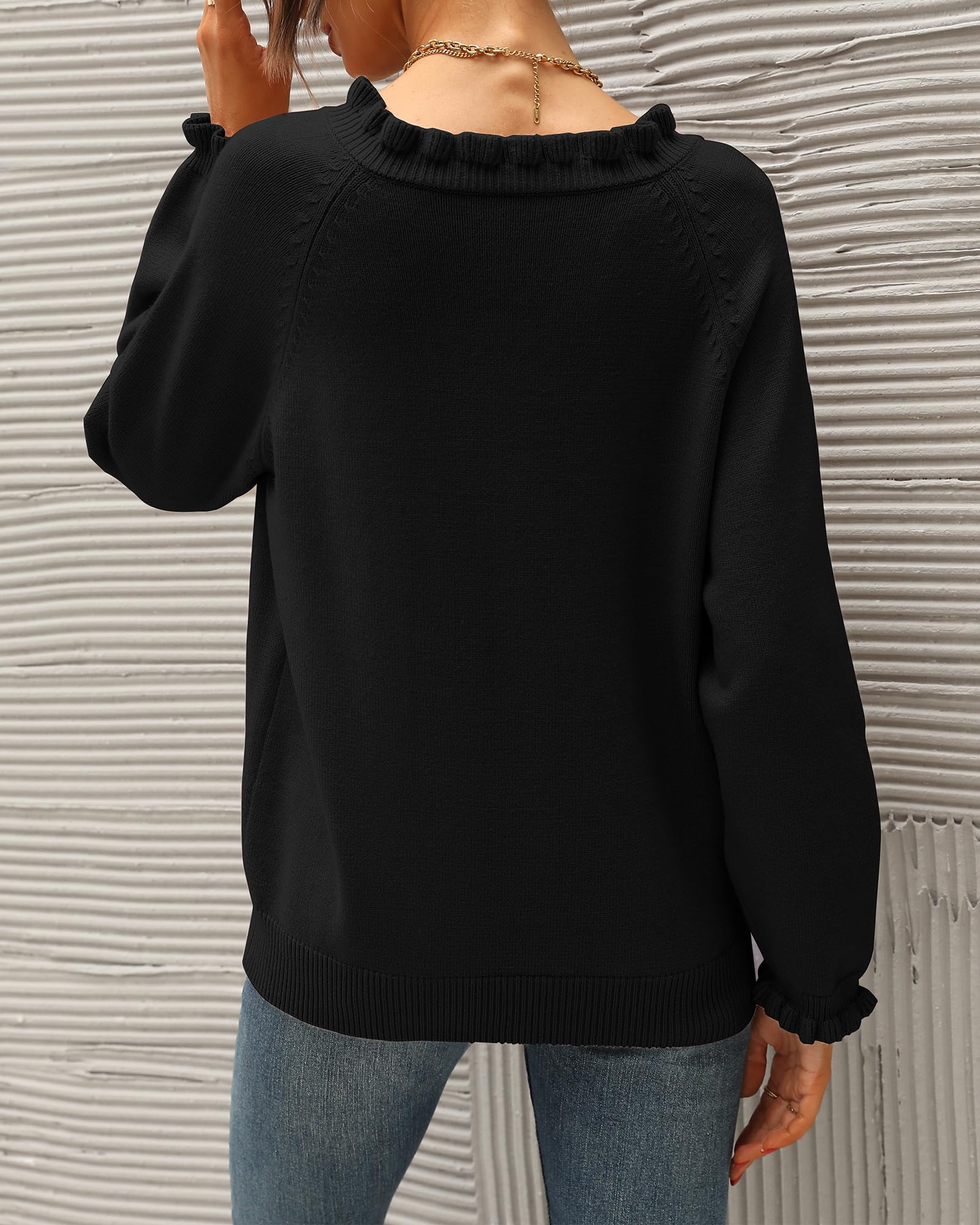 BTFBM Women's Knitted Sweater Long Sleeve Button Down Ruffle Crew Neck Pullover Top for Fall Winter 2025 | Casual Office Wear & Cozy Home Outfit