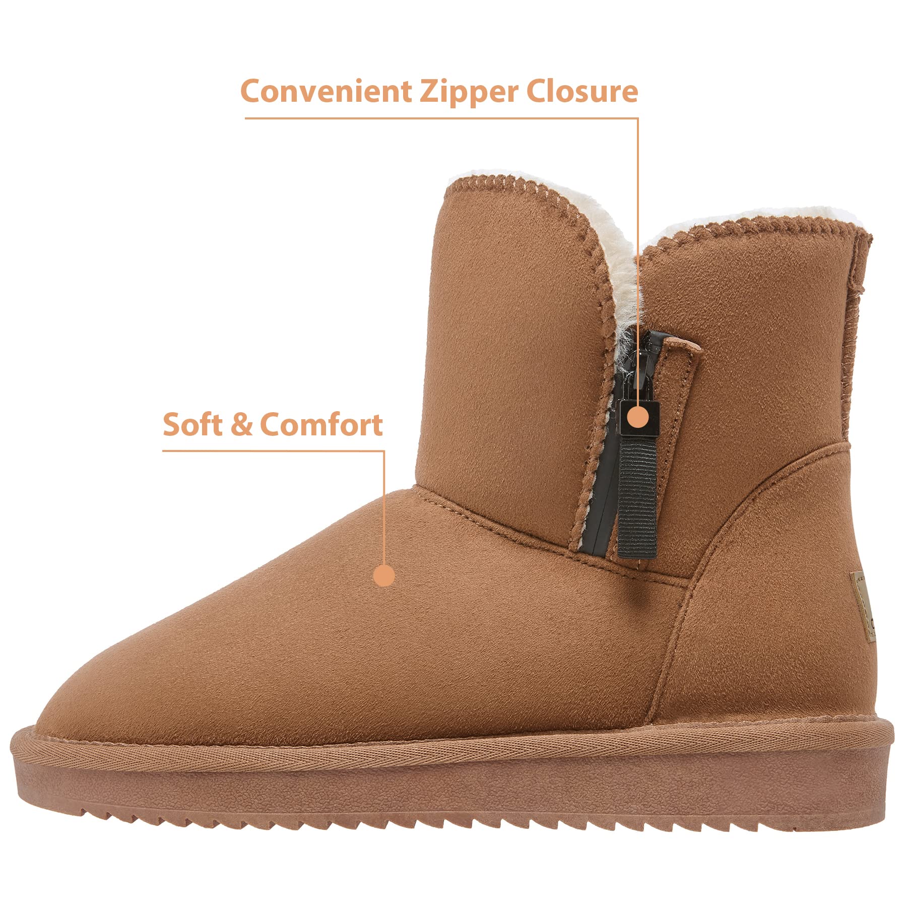 CAMEL CROWN Women's Winter Snow Boots - Waterproof Foldable Mid-Calf Boots with Fur Lining & Zipper, Warm House Slippers for Outdoor Activities, Hiking, and Cold Weather (Black)