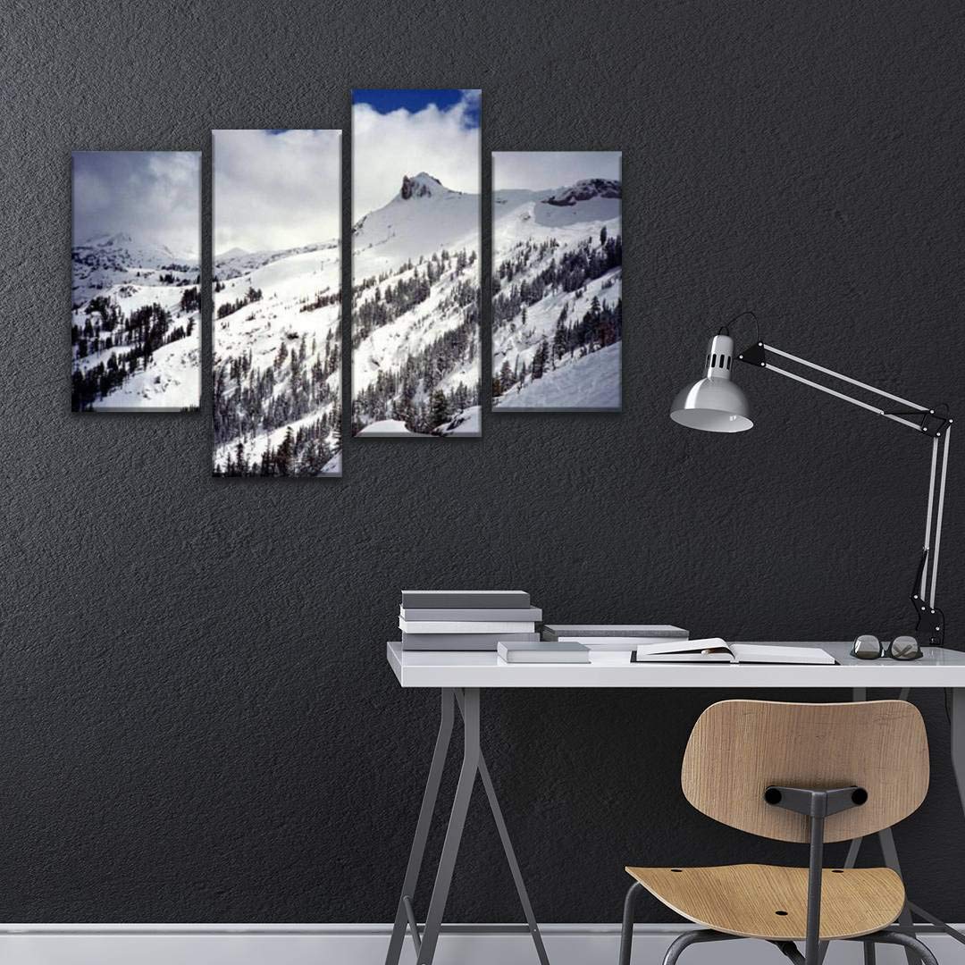 Kirkwood Ski Resort Wall Art - 4 Panel Framed Canvas Paintings of Skiing Scenery - Modern Home Decor Posters Ready to Hang | Perfect for Living Room, Bedroom & Office Decoration