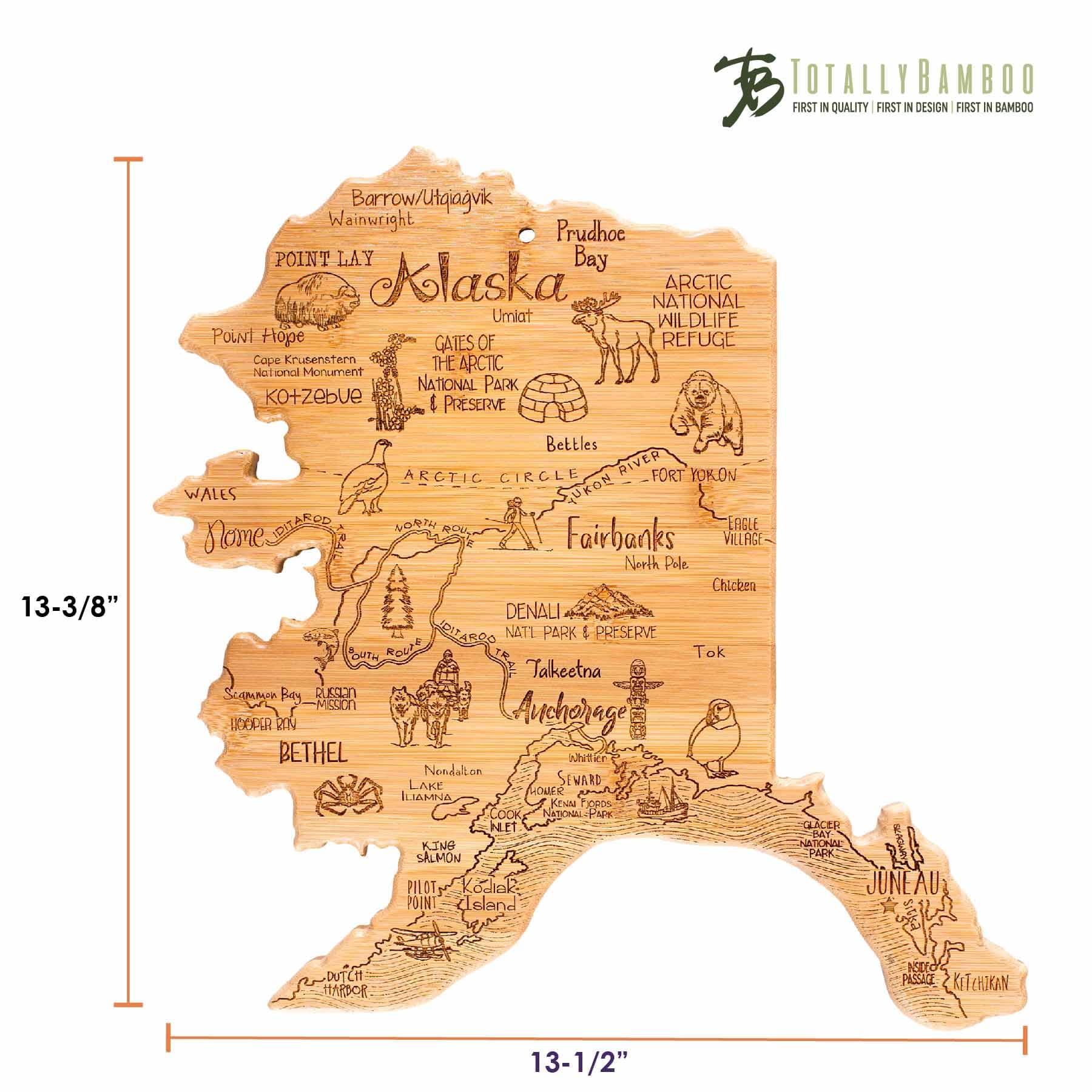 Premium Alaska-Themed Wooden Cutting Board 13.5
