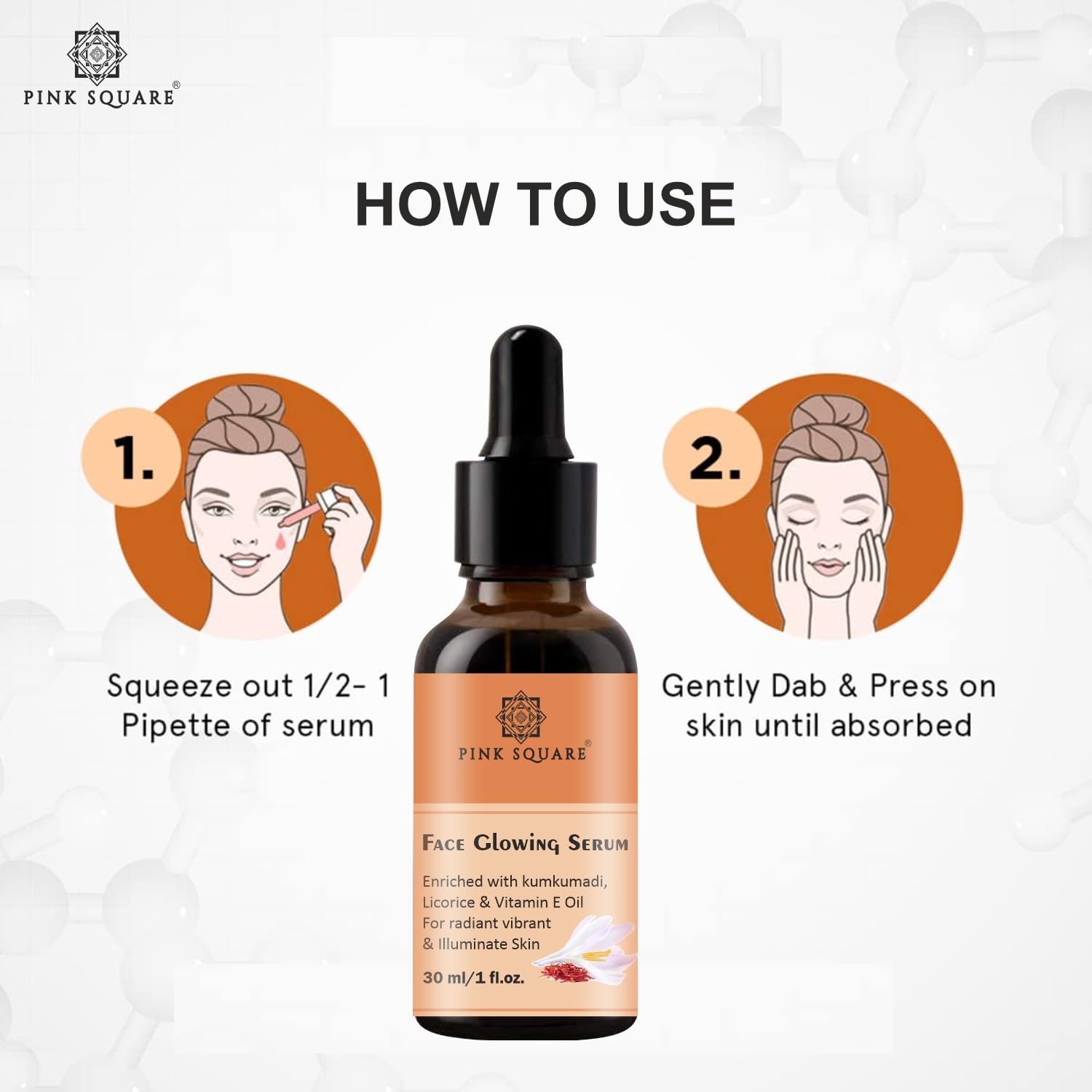 Pink Square Face Glowing Serum with Kumkumadi & Vitamin E Oil - 2 Pack (30ML Each) for Radiant & Illuminated Skin | Perfect for Nighttime Skincare & Anti-Aging Routine