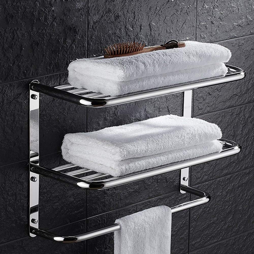 Stainless Steel Wall Mounted 3-Tier Bathroom Shelf - Multifunctional Towel Rack & Shower Organizer (77cm, Polished Chrome) for Modern Bathroom Storage & Spa-Like Experience