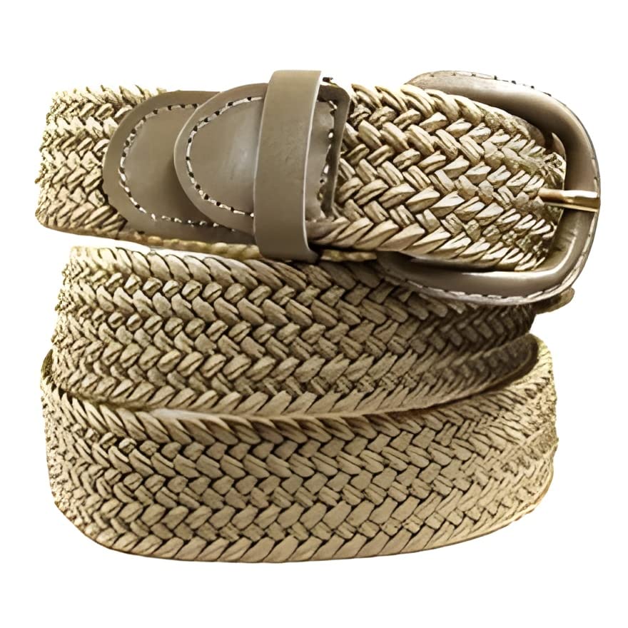 Finstore Unisex Braided Elastic Stretch Belt with Genuine Leather Buckle for Jeans and Pants - Adjustable Waistband for Men & Women | Perfect for Casual Outfits, Office Wear, and Everyday Use