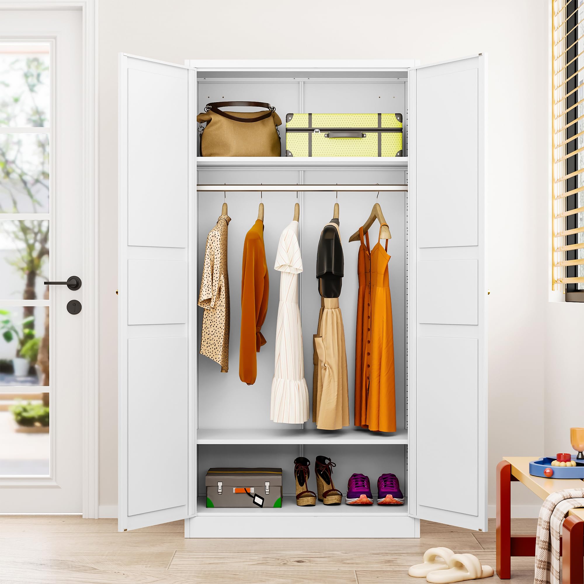 White Metal Armoire Wardrobe Closet with Doors - 72