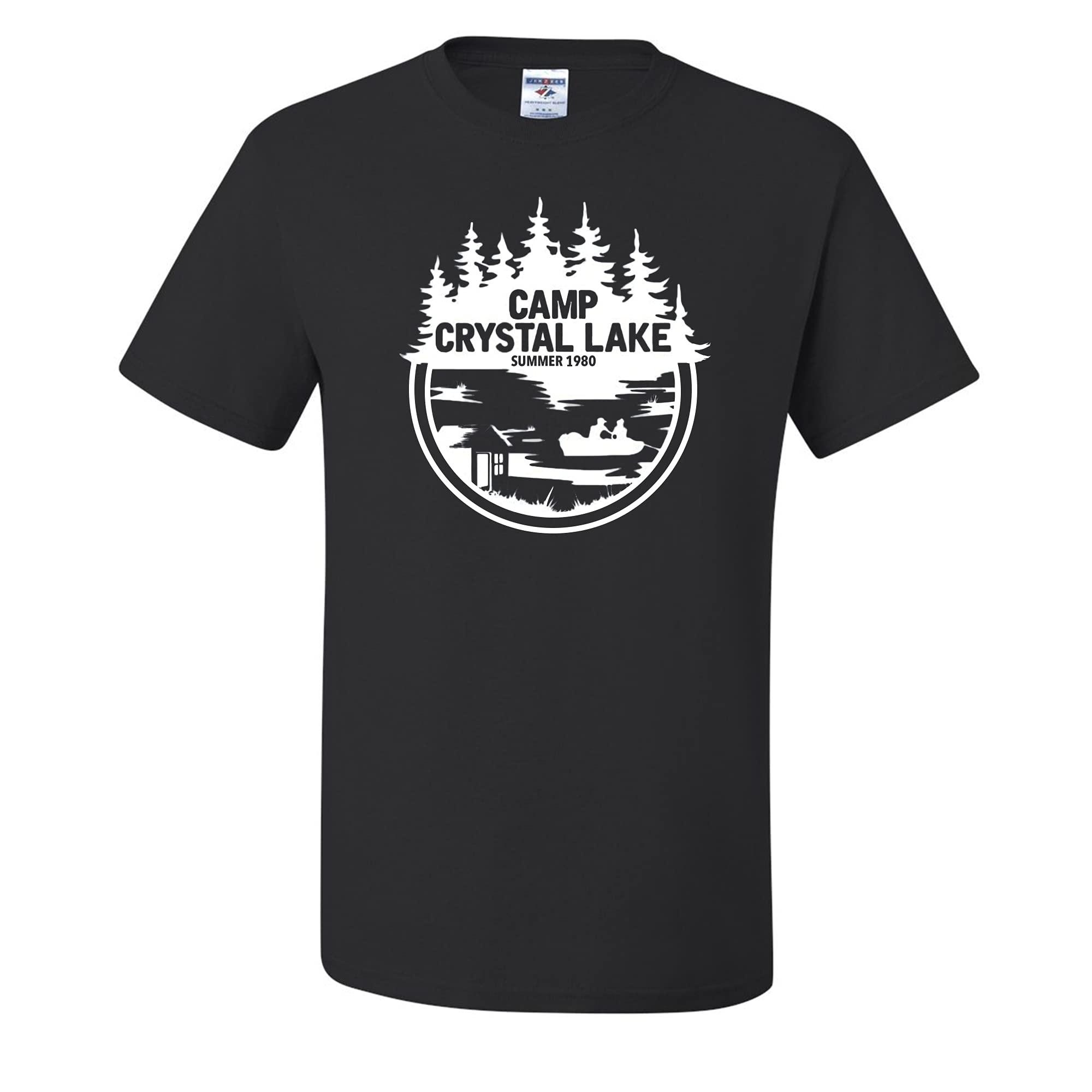 Wild Custom Apparel White Camp Crystal Lake Retro NJ 80s Horror Movie Jason Pop Culture Graphic Men's T-Shirt | Vintage Horror Fan Tee | Halloween Costume & Horror Convention Outfit